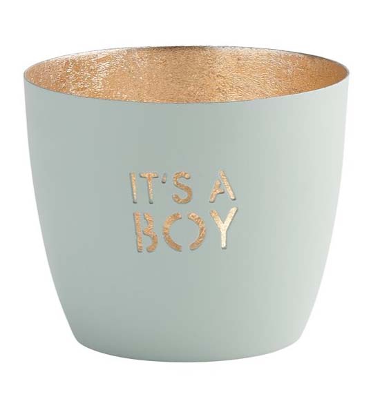 Madras Windlicht "It's a Boy", Pastellblau/Gold - M Madras Windlicht "It's a Boy", Pastellblau/Gold - M