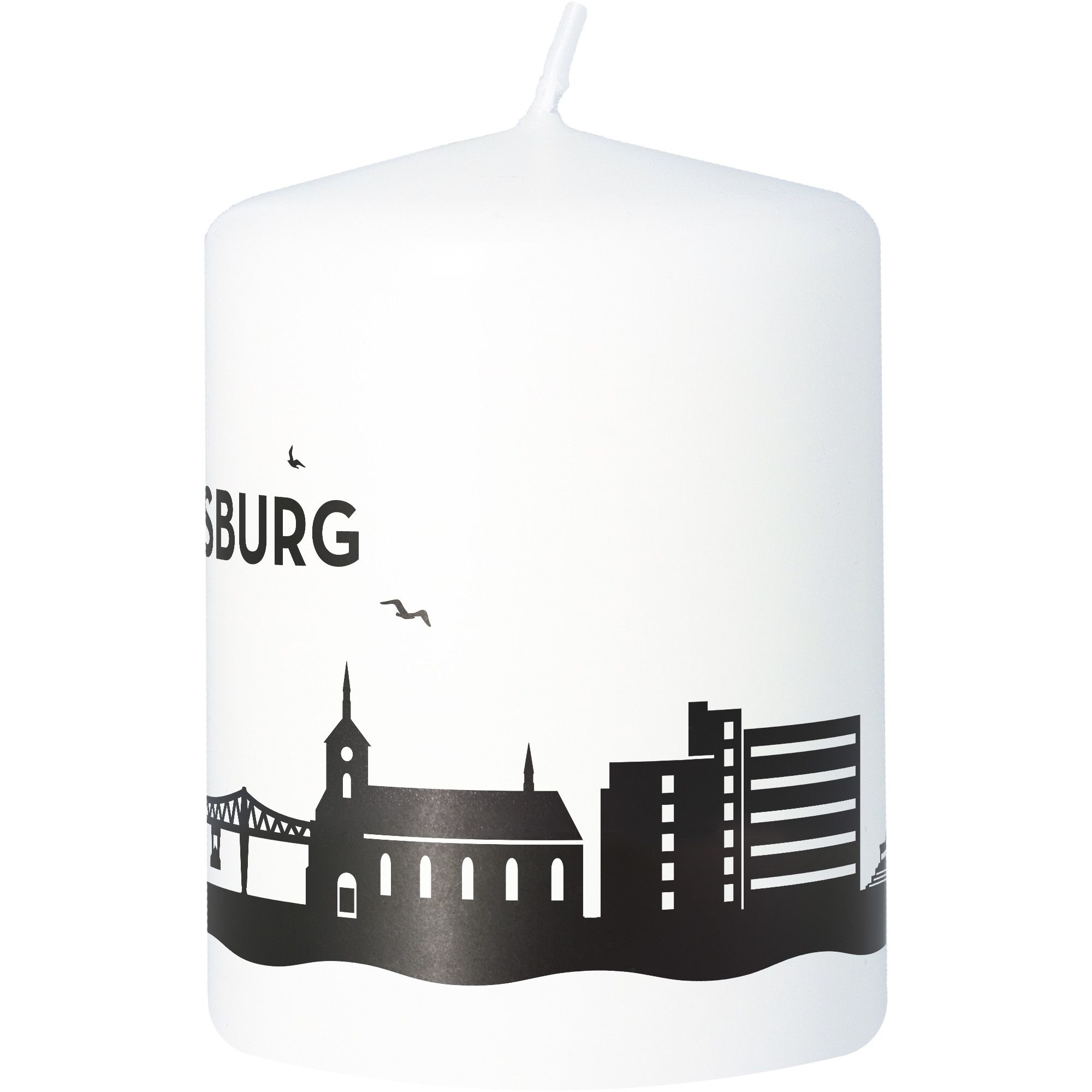 Stumpenkerze Skyline Rendsburg Weiß Kerze