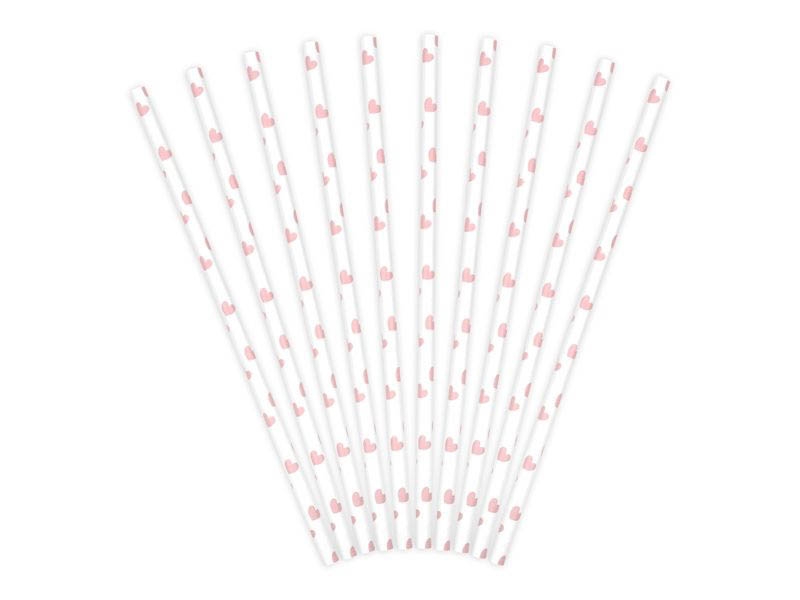 10 Papierstrohhalme mit rosa Herzchen