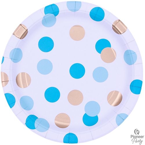 8 Pappteller, Blau/Gold Punkte 8 Pappteller, Blau/Gold Punkte