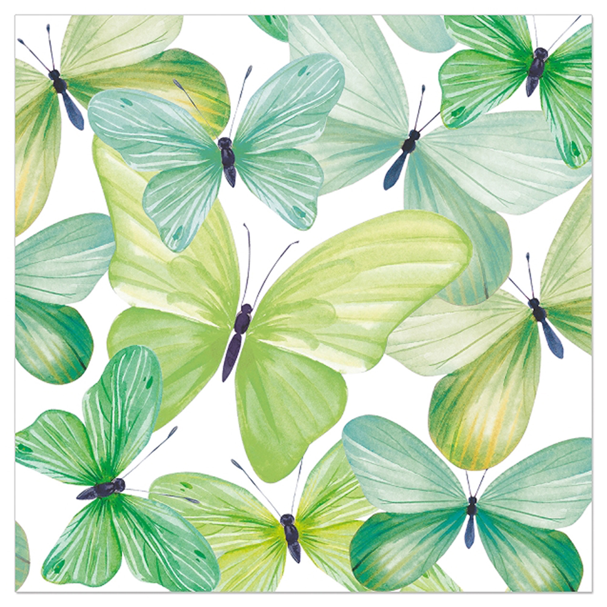 20 Servietten "Grüne Schmetterlinge" Blatt, Pflanze, Kunst