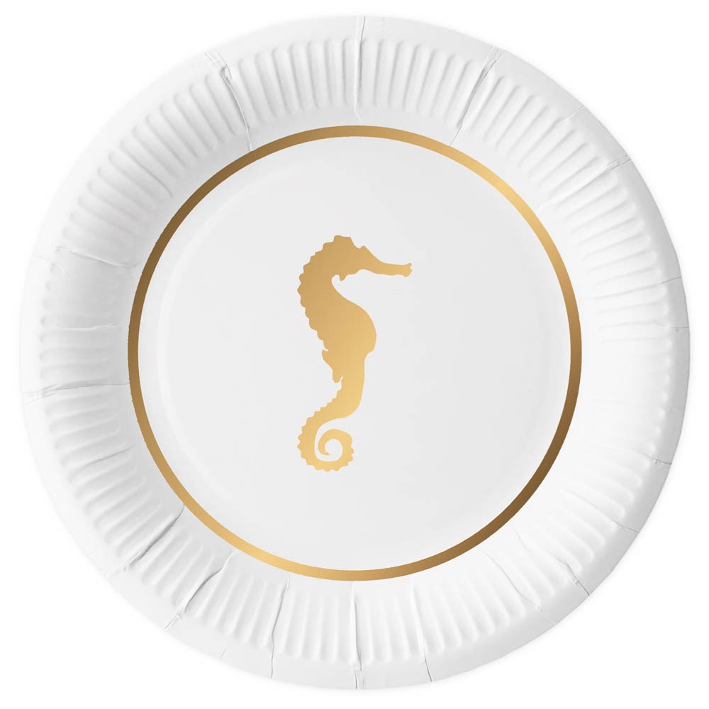Seepferdchen - 10 Pappteller Weiß Seepferdchen - 10 Pappteller Weiß
