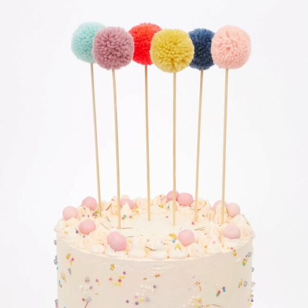 Meri Meri - 6 Cake Topper "Pompoms", bunt
