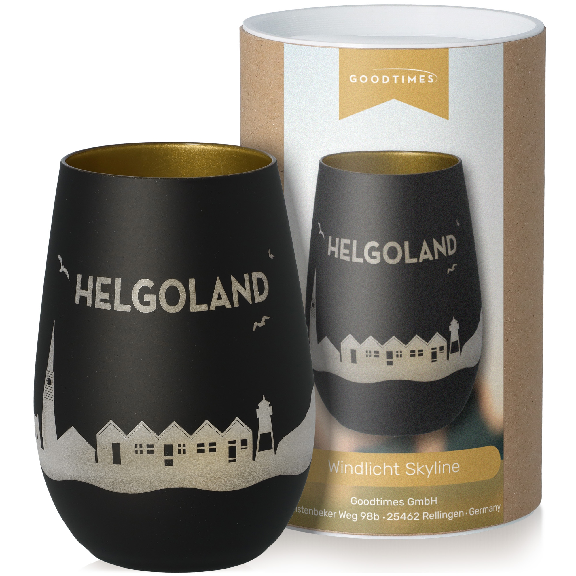Windlicht Skyline Helgoland Schwarz/Gold Krug, Töpferei, Tasse