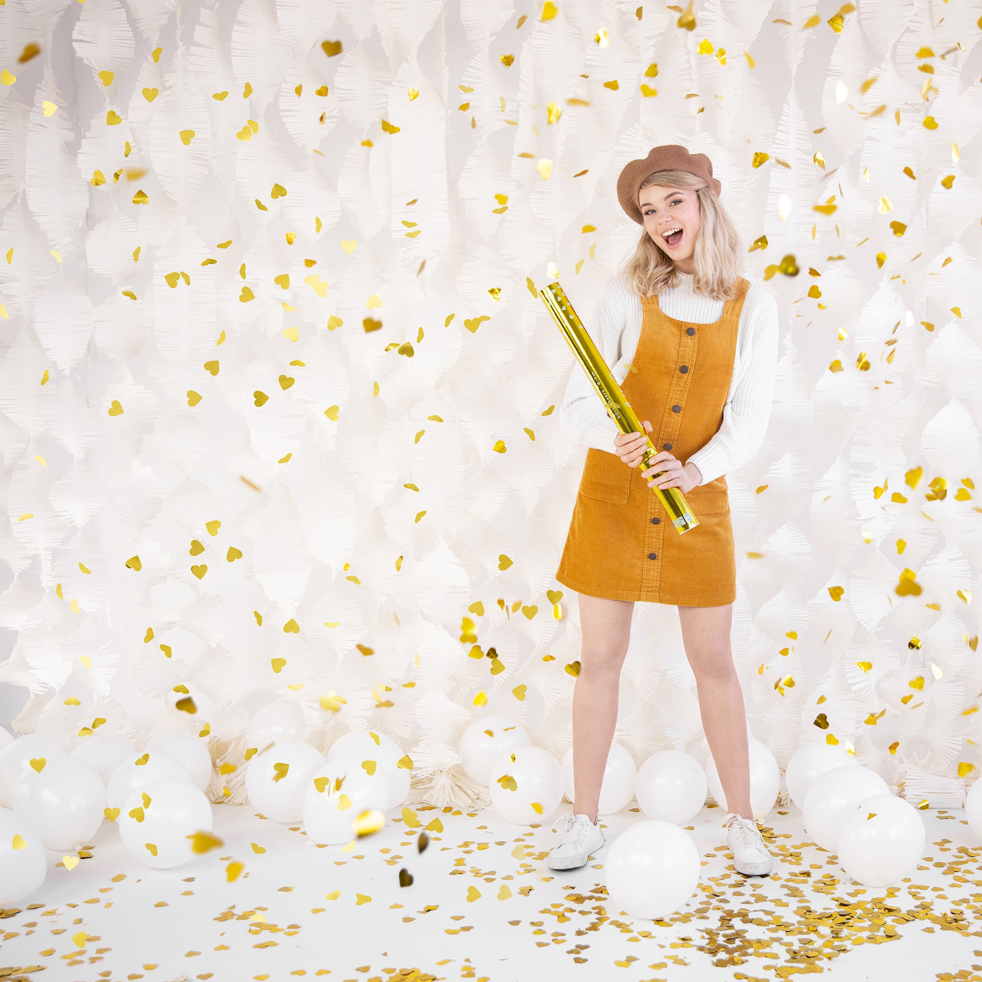 Konfetti-Kanone Goldene Herzen metallic 60cm Konfetti-Kanone Goldene Herzen metallic 60cm