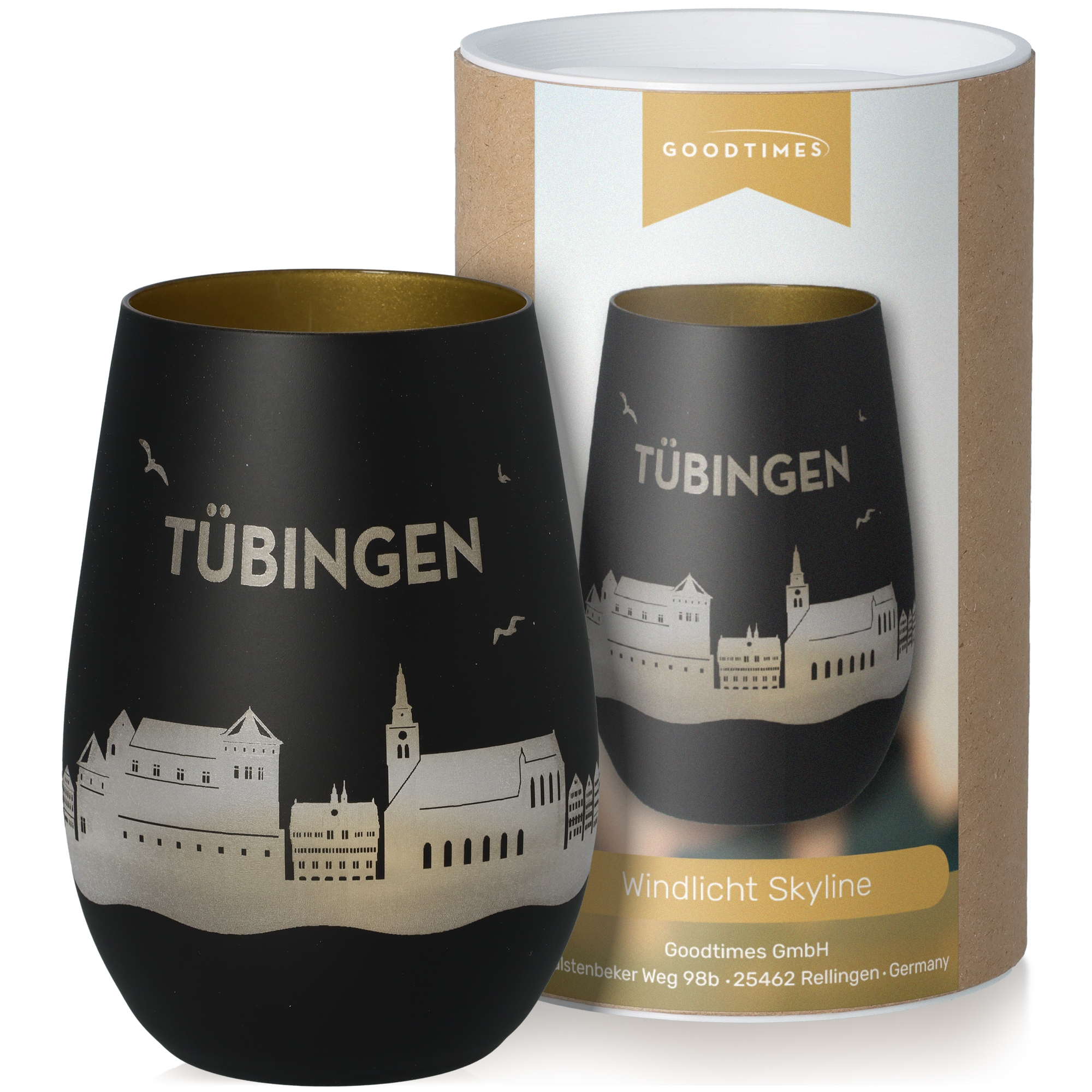 Windlicht Skyline Tübingen Schwarz/Gold Krug, Töpferei, Tasse