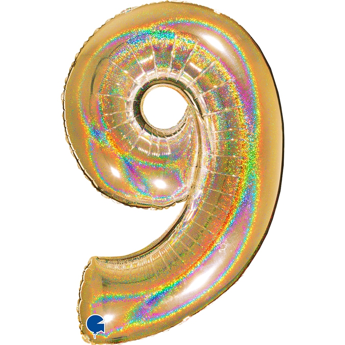 Folienballon Zahl 9 Gold Holographic 100cm Folienballon Zahl 9 Gold Holographic 100cm