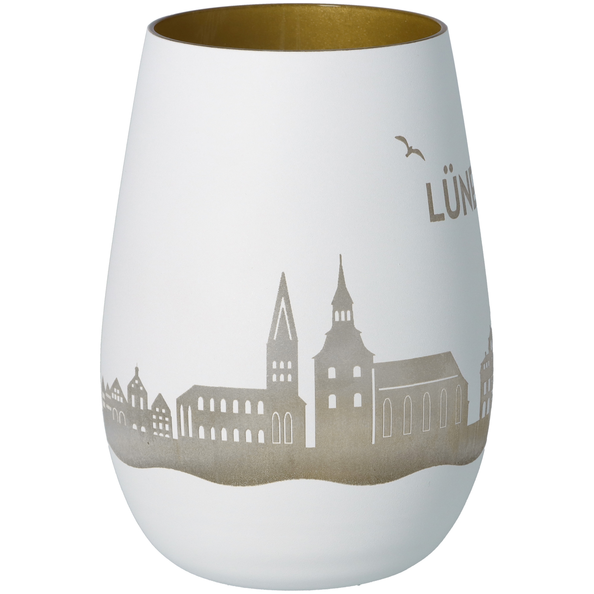 Windlicht Skyline Lüneburg Weiß/Gold Töpferei, Krug, Kunst, Porzellan, Lampe