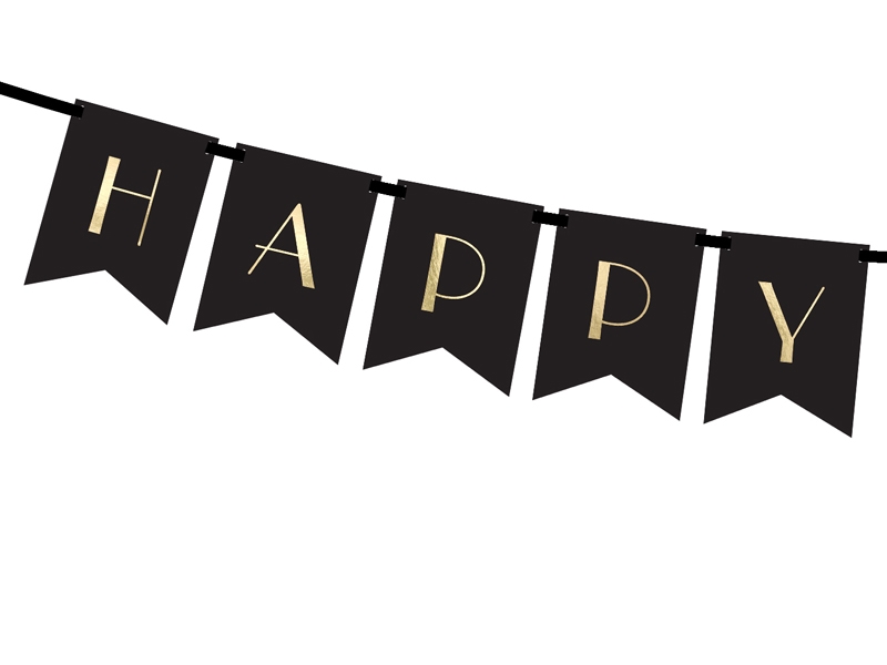 Happy New Year - Wimpelgirlande Schwarz Happy New Year - Wimpelgirlande Schwarz
