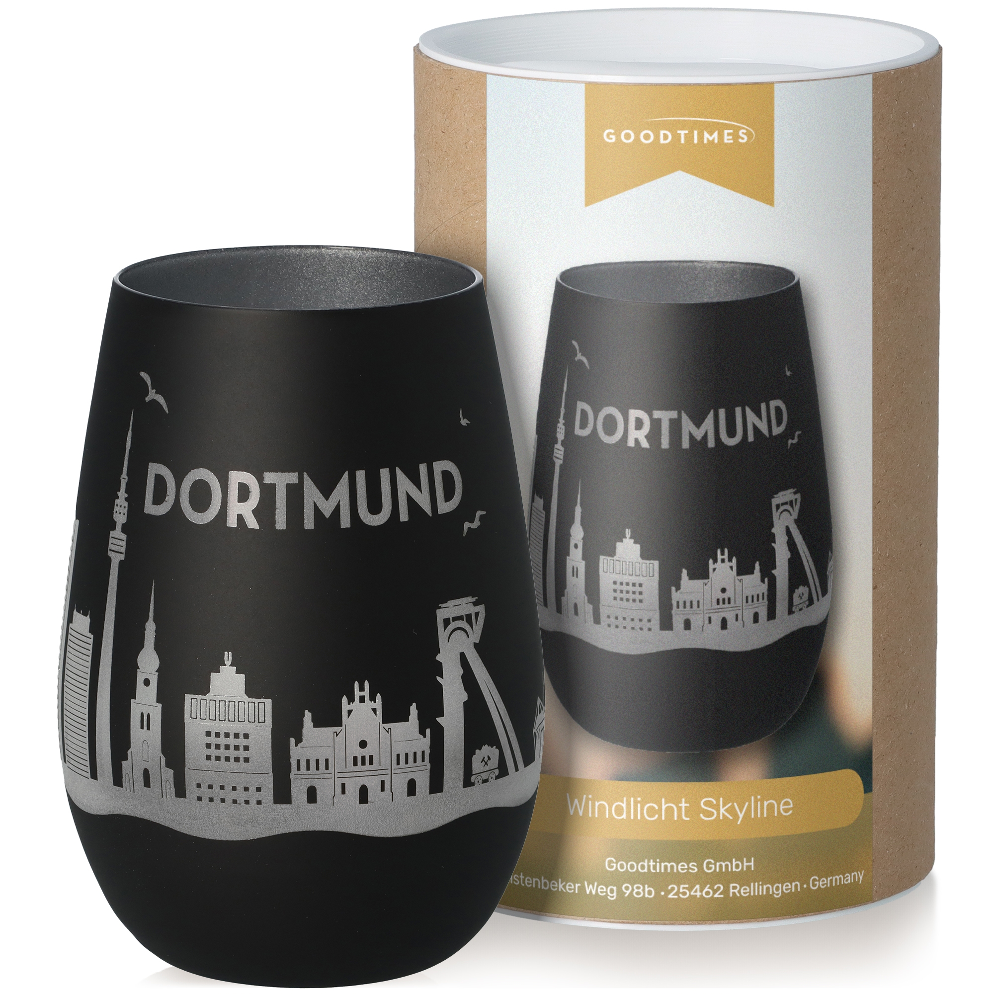 Windlicht Skyline Dortmund Schwarz/Silber Töpferei, Krug