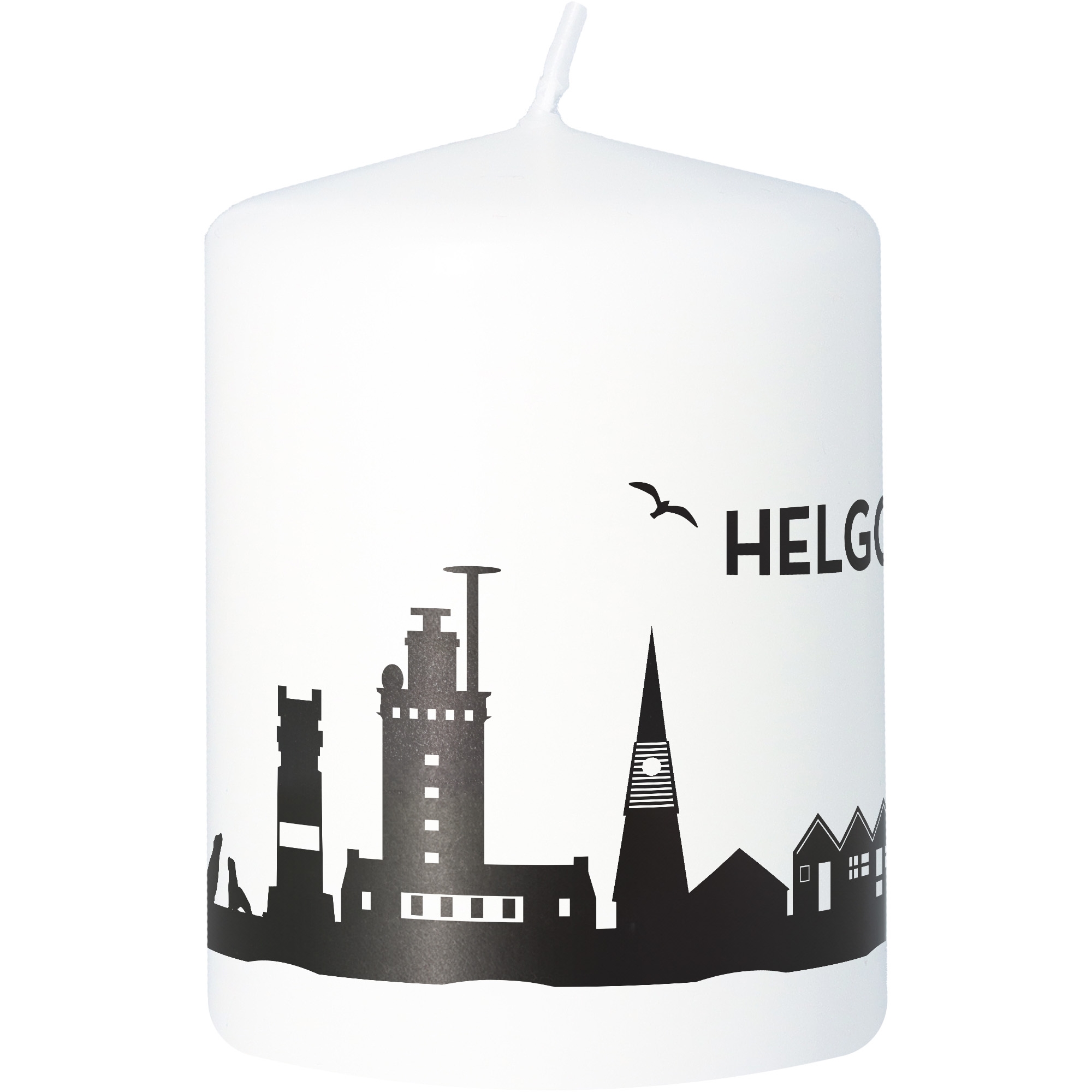Stumpenkerze Skyline Helgoland Weiß Tier, Vogel, Kerze, Schloss, Festung