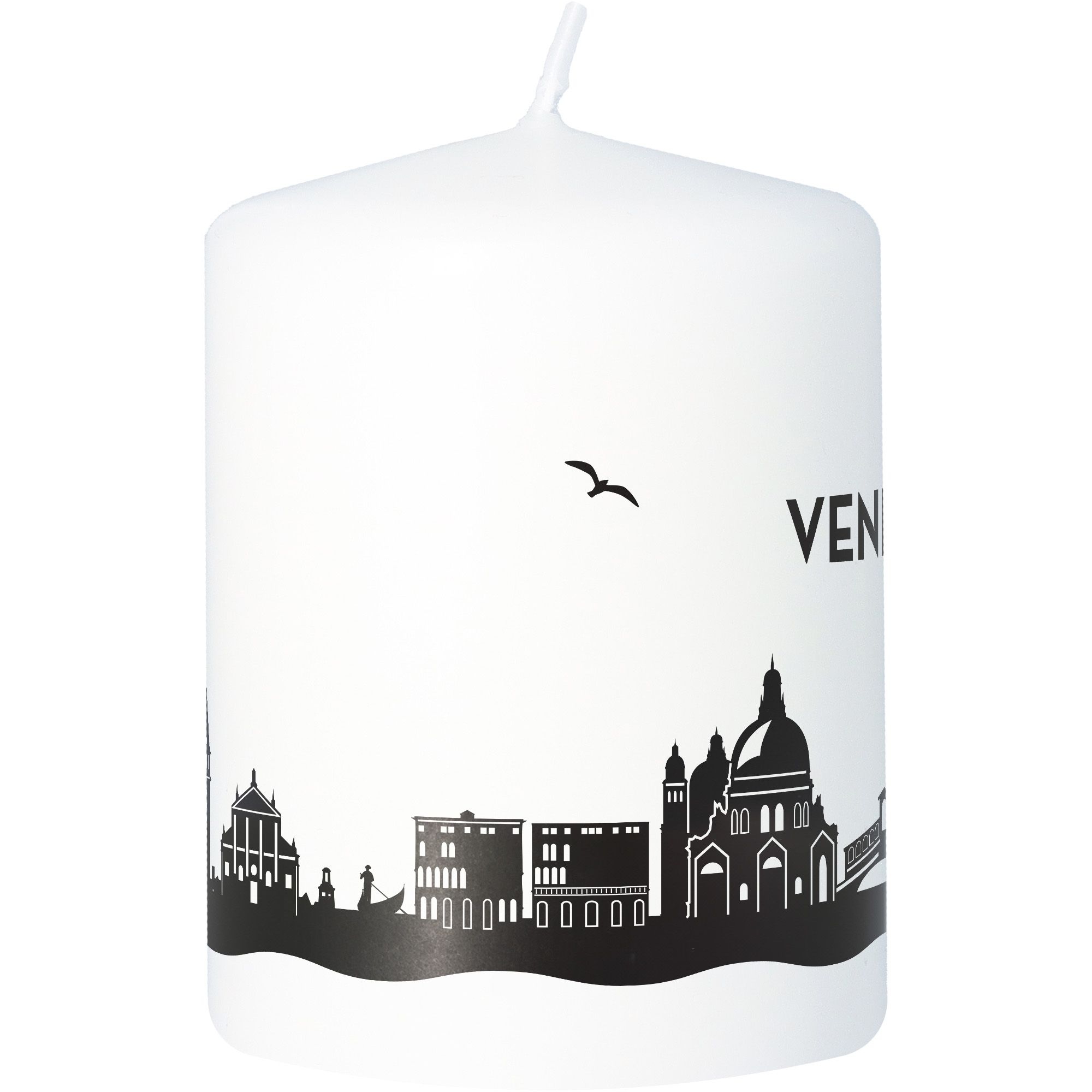 Stumpenkerze Skyline Venedig Weiß Tier, Vogel