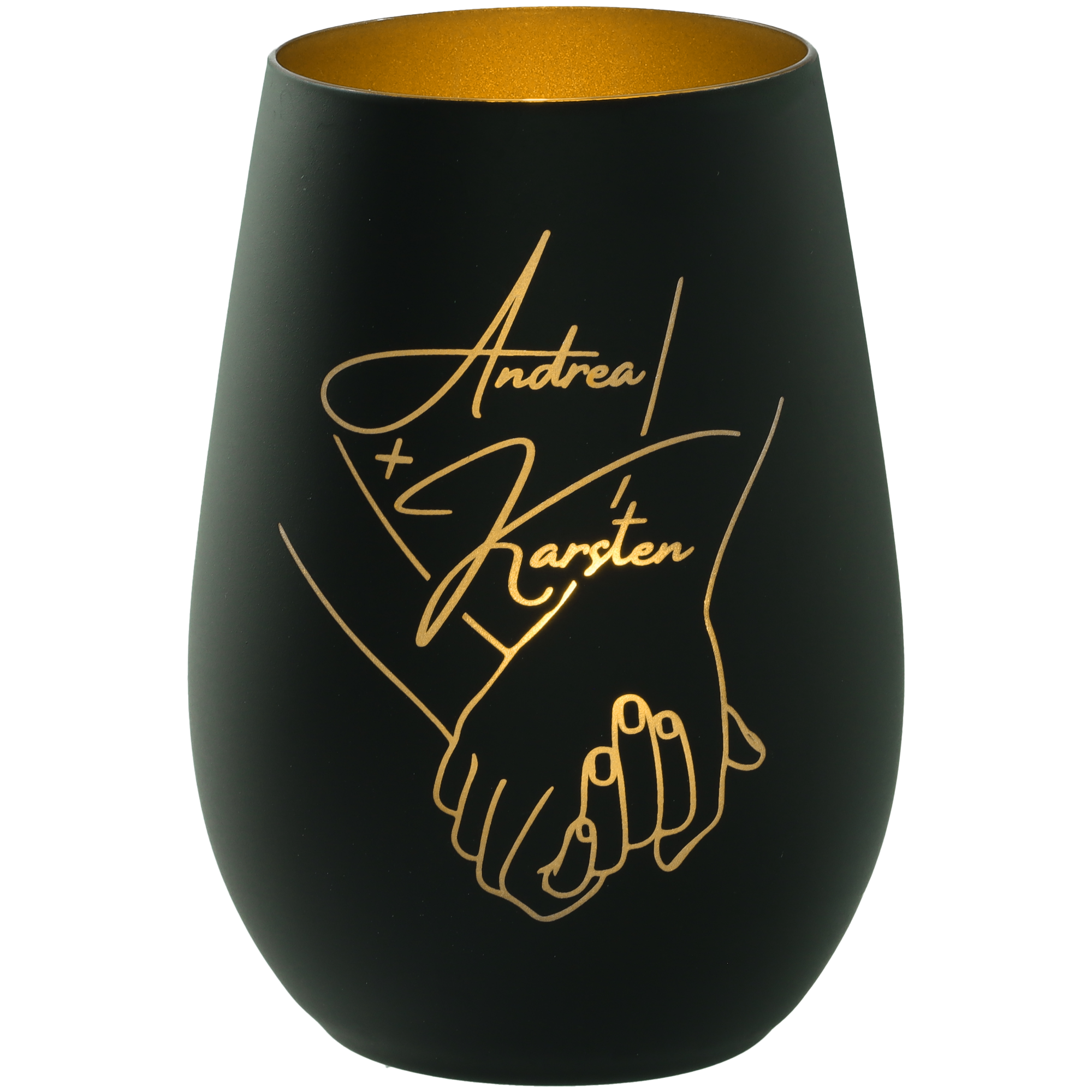 Windlicht Händchen halten "Namen" Schwarz/Gold Windlicht Händchen halten "Namen" Schwarz/Gold