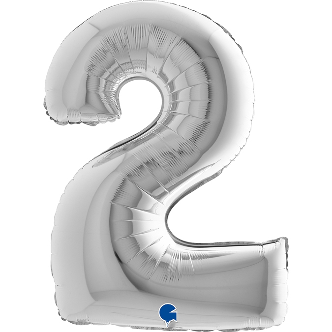 Folienballon Zahl 2 Silber 100cm Folienballon Zahl 2 Silber 100cm
