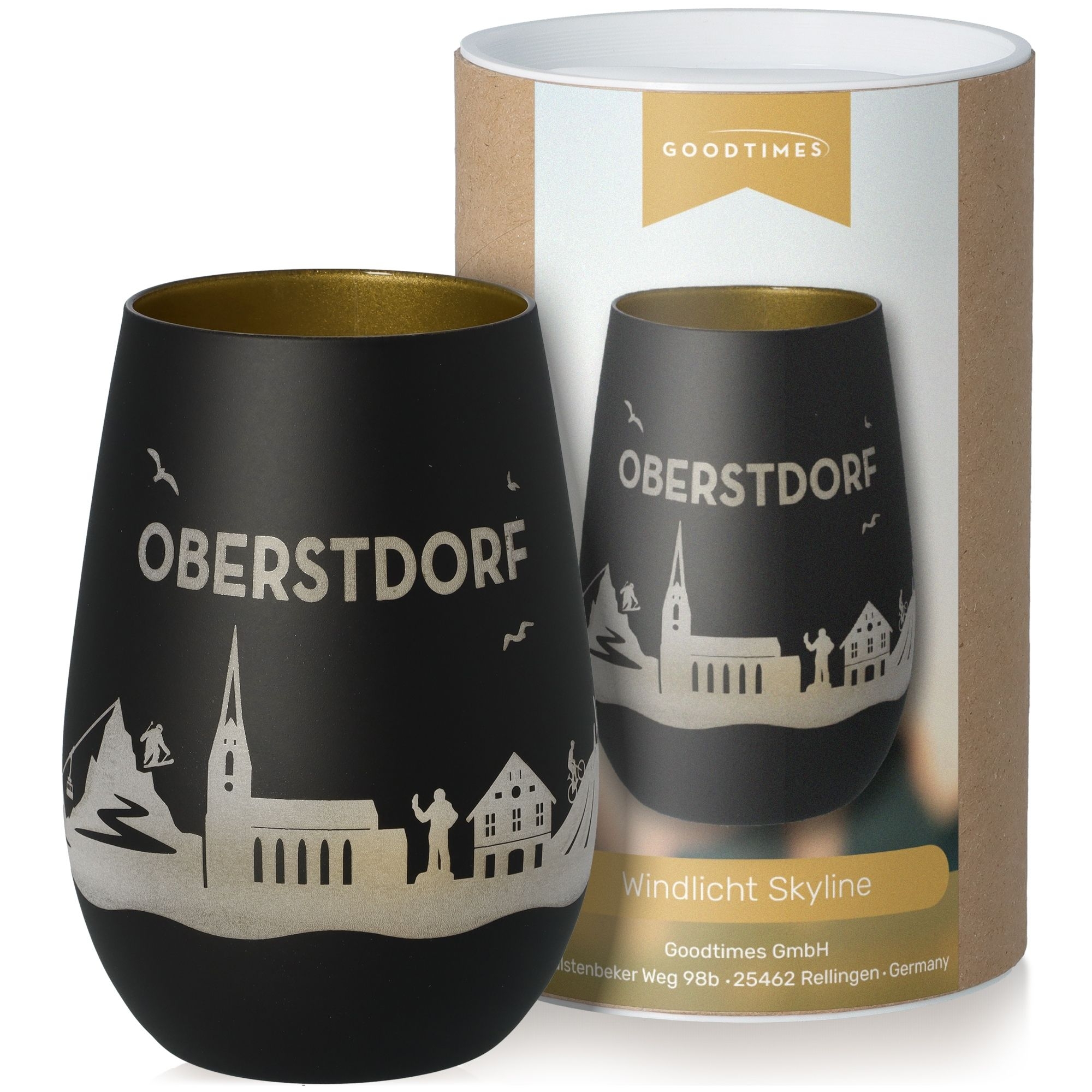 Windlicht Skyline Oberstdorf Schwarz/Gold Töpferei, Krug, Tasse
