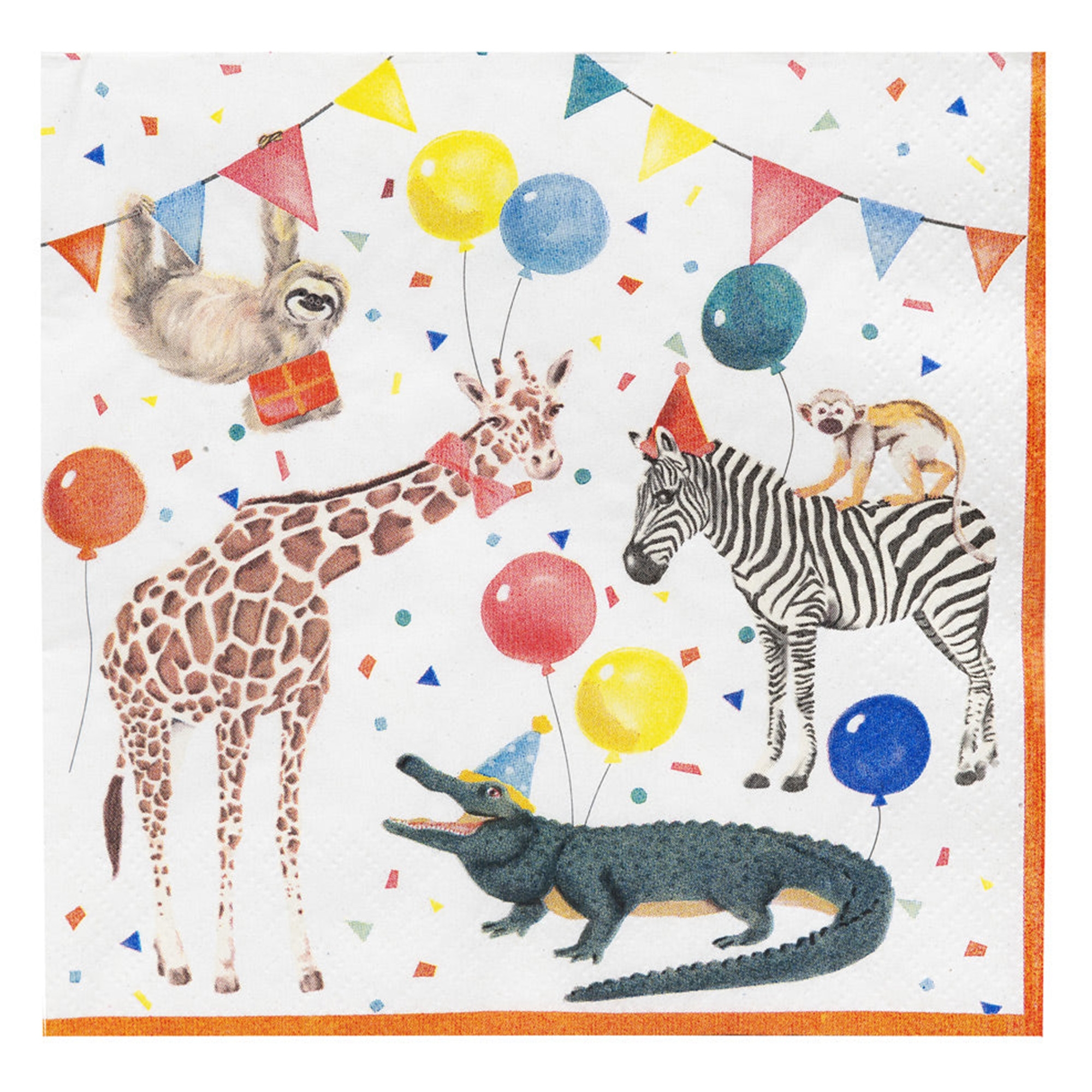 20 Servietten "Safari" Zebra, Dinosaurier, Luftballon, Giraffe, Leute
