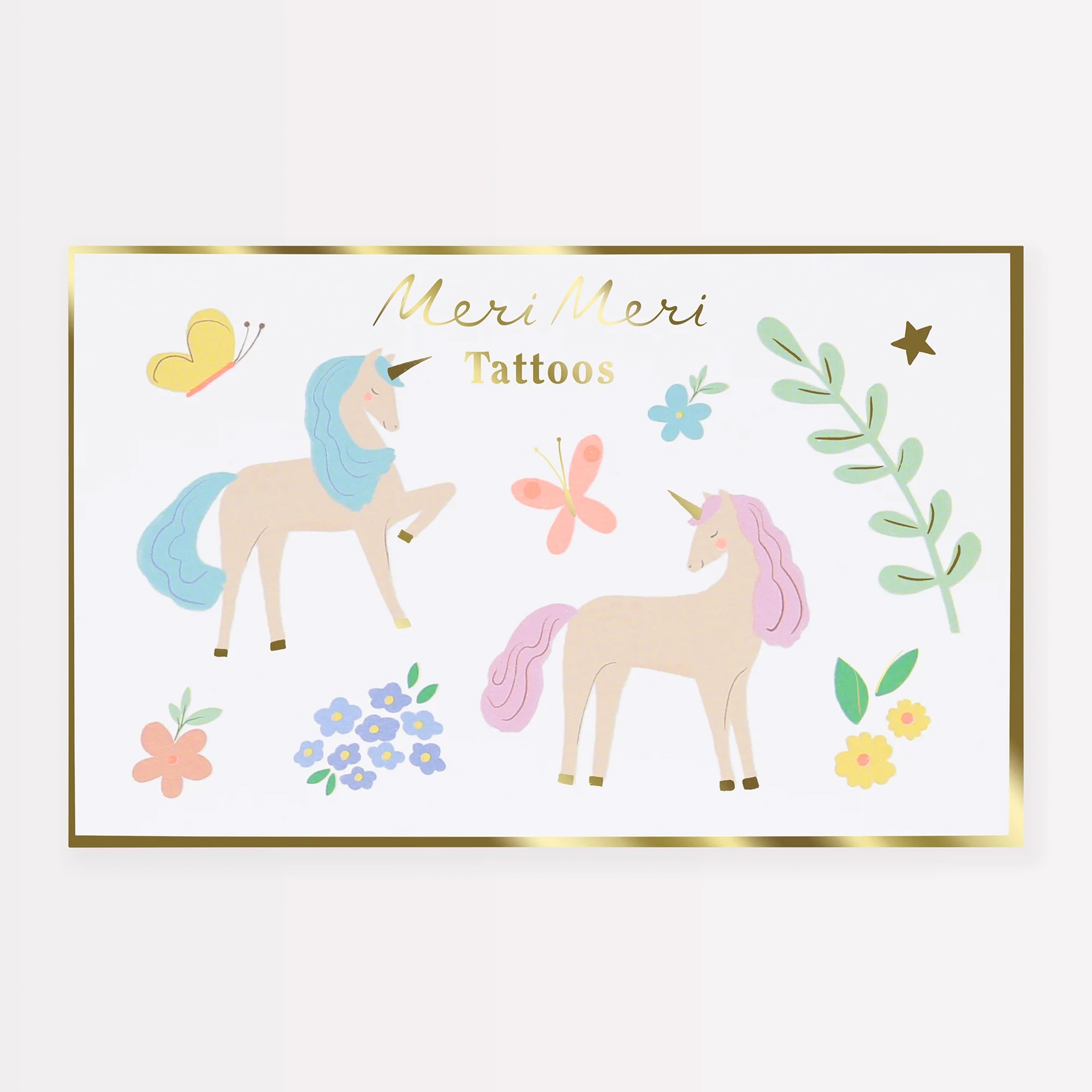 Meri Meri - Tattoos "Einhorn" Briefumschlag, Grußkarte, Post, Weißes Brett