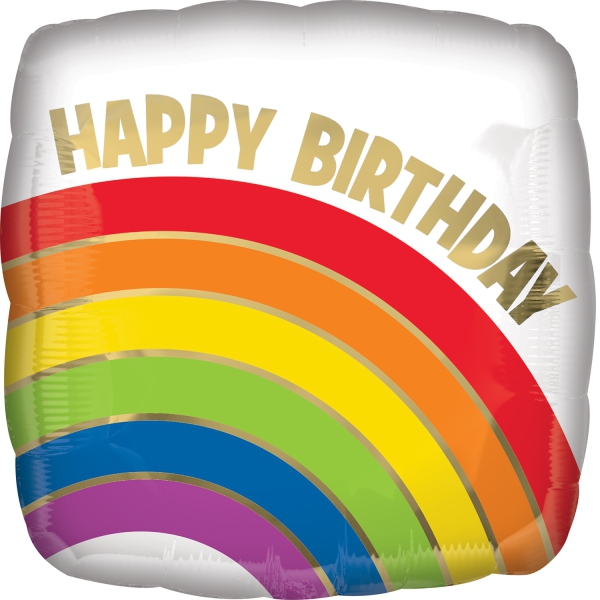Folienballon "Happy Birthday" Regenbogen mit Gold, 45cm Folienballon "Happy Birthday" Regenbogen mit Gold, 45cm