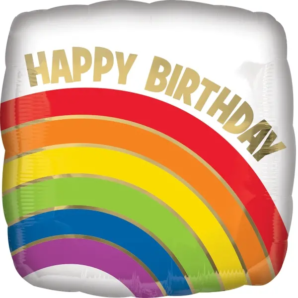 Folienballon "Happy Birthday" Regenbogen mit Gold, 45cm