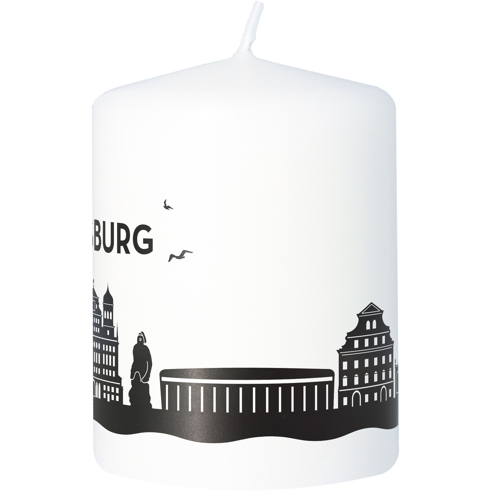 Stumpenkerze Skyline Augsburg Weiß