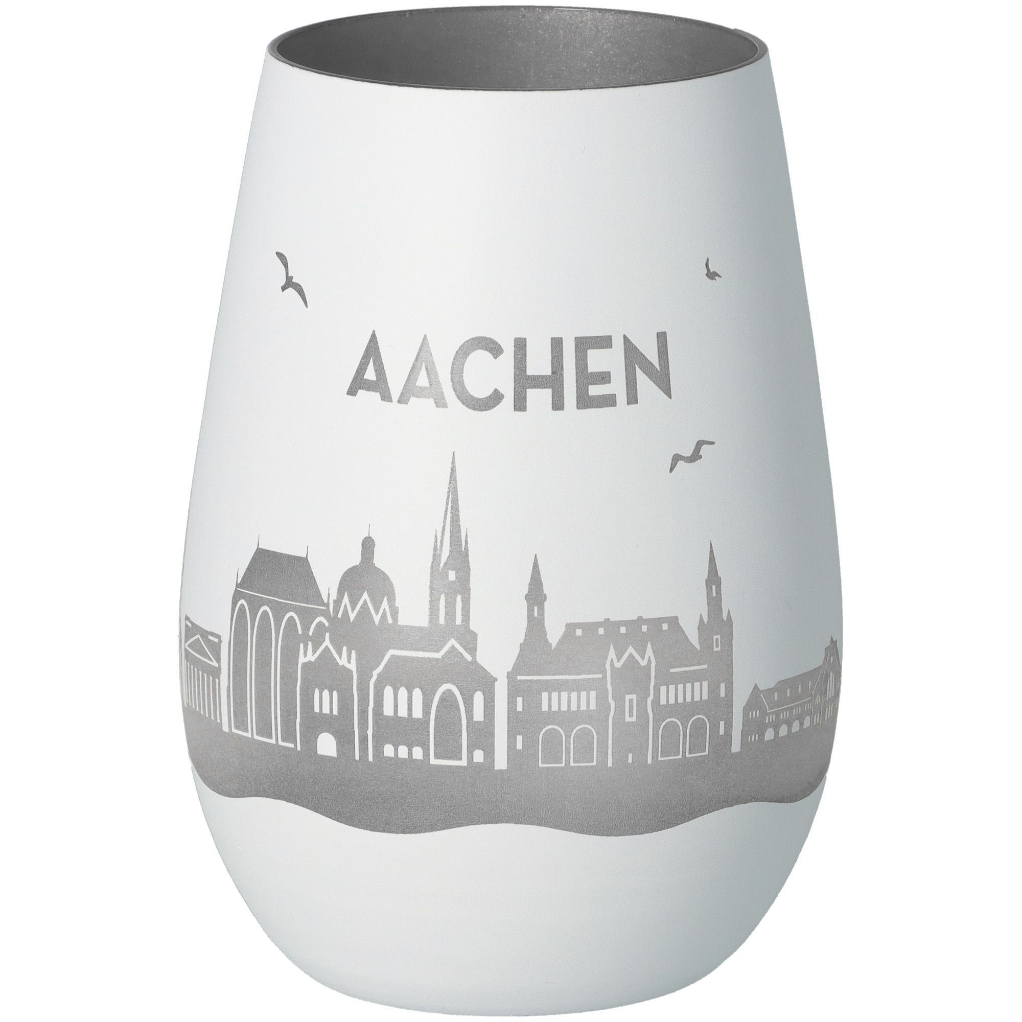 Glas, Becher, Stadtmotiv, Aachen, Graustufen
