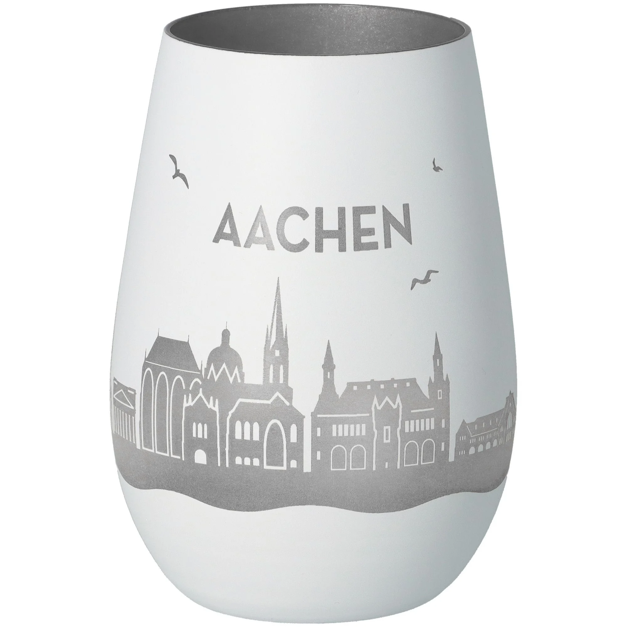 Glas, Becher, Stadtmotiv, Aachen, Graustufen