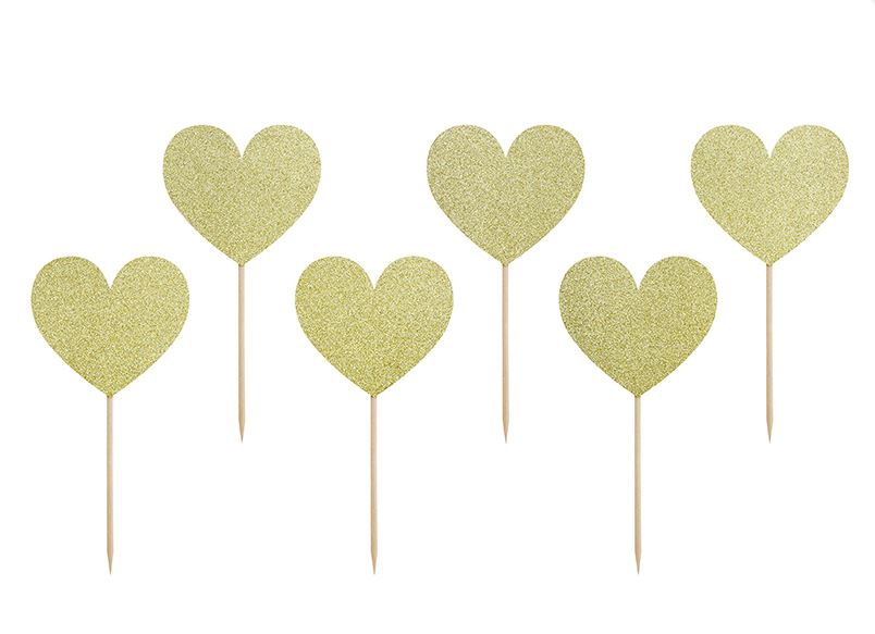 6 Cake Topper "Glitzerherzen", Gold 6 Cake Topper "Glitzerherzen", Gold