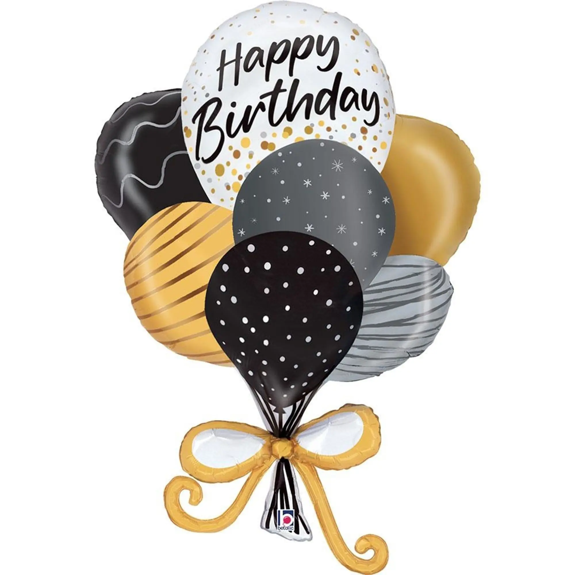 Ballonstrauß, Geburtstagsballons, Foilballons, Gold Schwarz Grau Weiß, Schleife Band