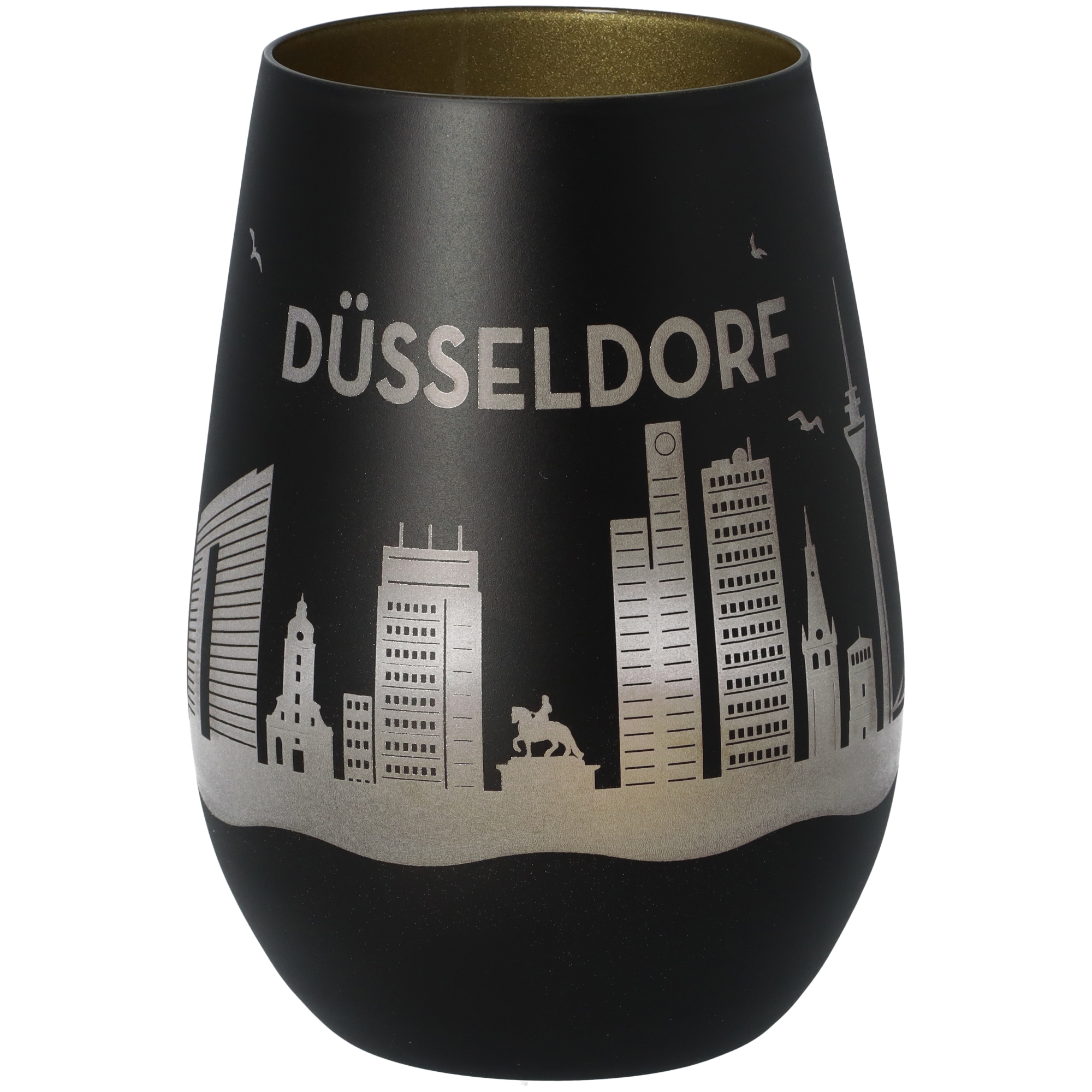 Windlicht Skyline Düsseldorf Schwarz/Gold