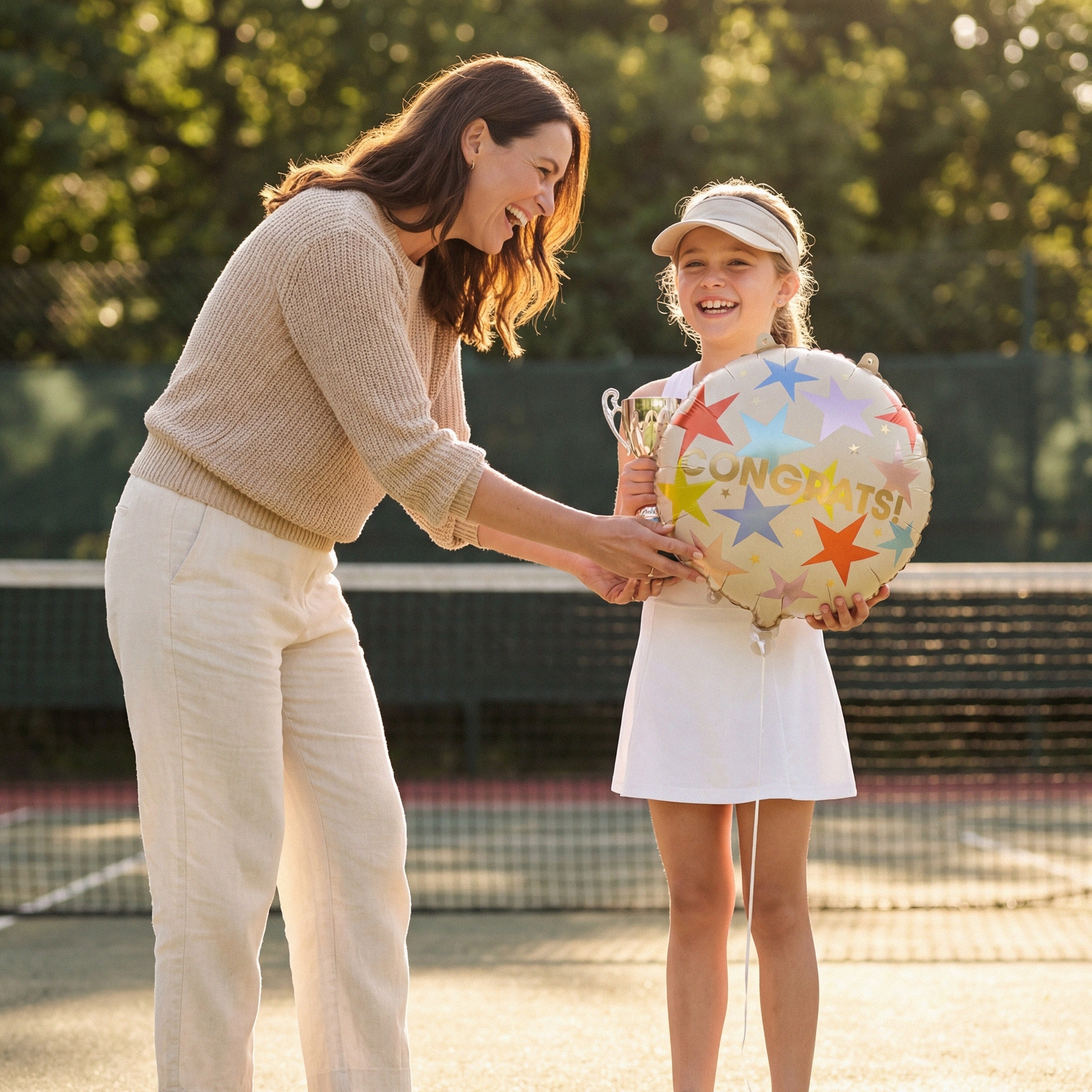 Tennisball, Ballon, Sonderfeier, Mutter-Tochter, Tennisplatz