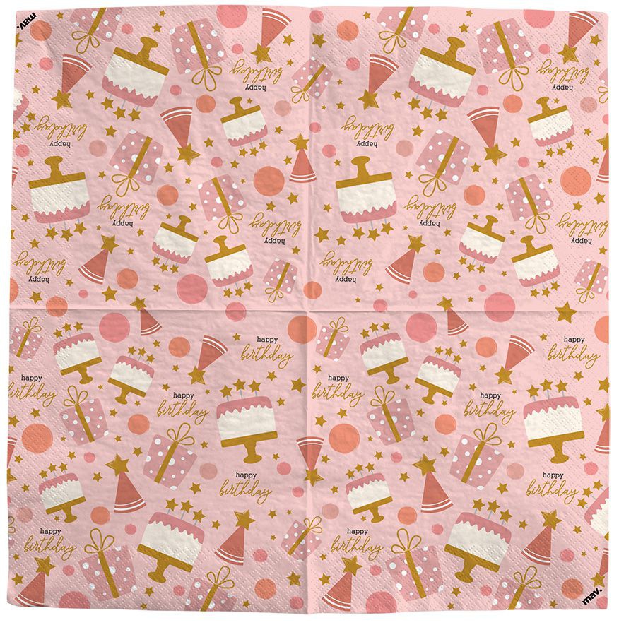 Servietten "Happy Birthday" Rosa, 20 Stück Servietten "Happy Birthday" Rosa, 20 Stück
