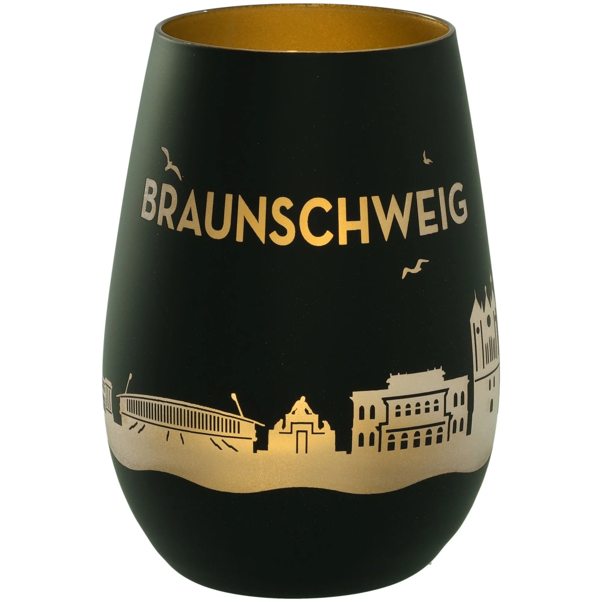 Kaffeebecher, Becher, Stadt-Silhouette, Goldene Grafik, Braunschweig