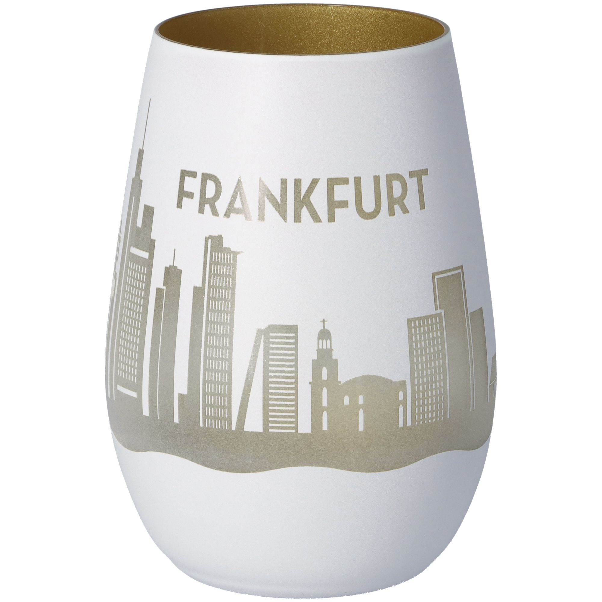 Windlicht Skyline Frankfurt Weiß/Gold