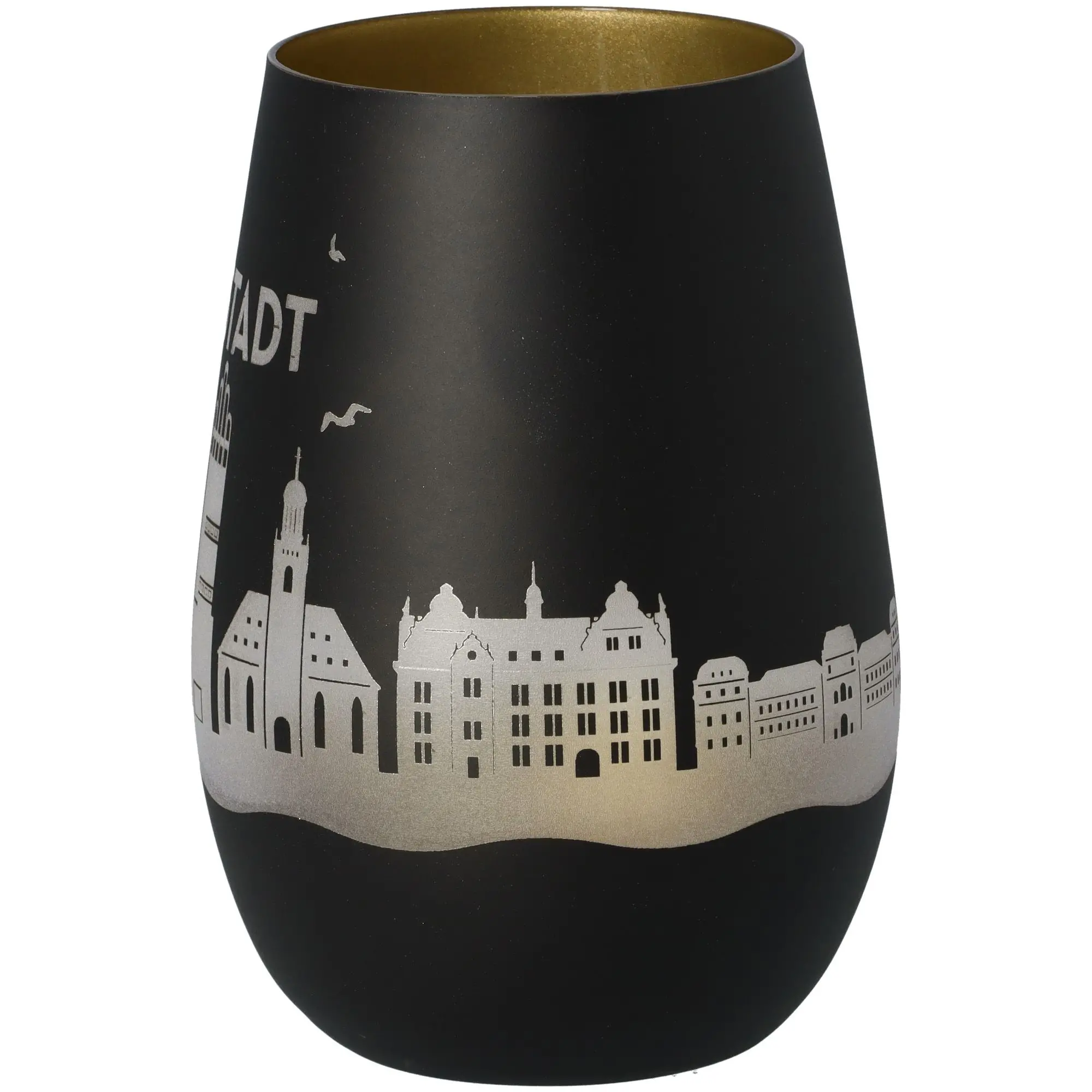 Windlicht Skyline Darmstadt Schwarz/Gold
