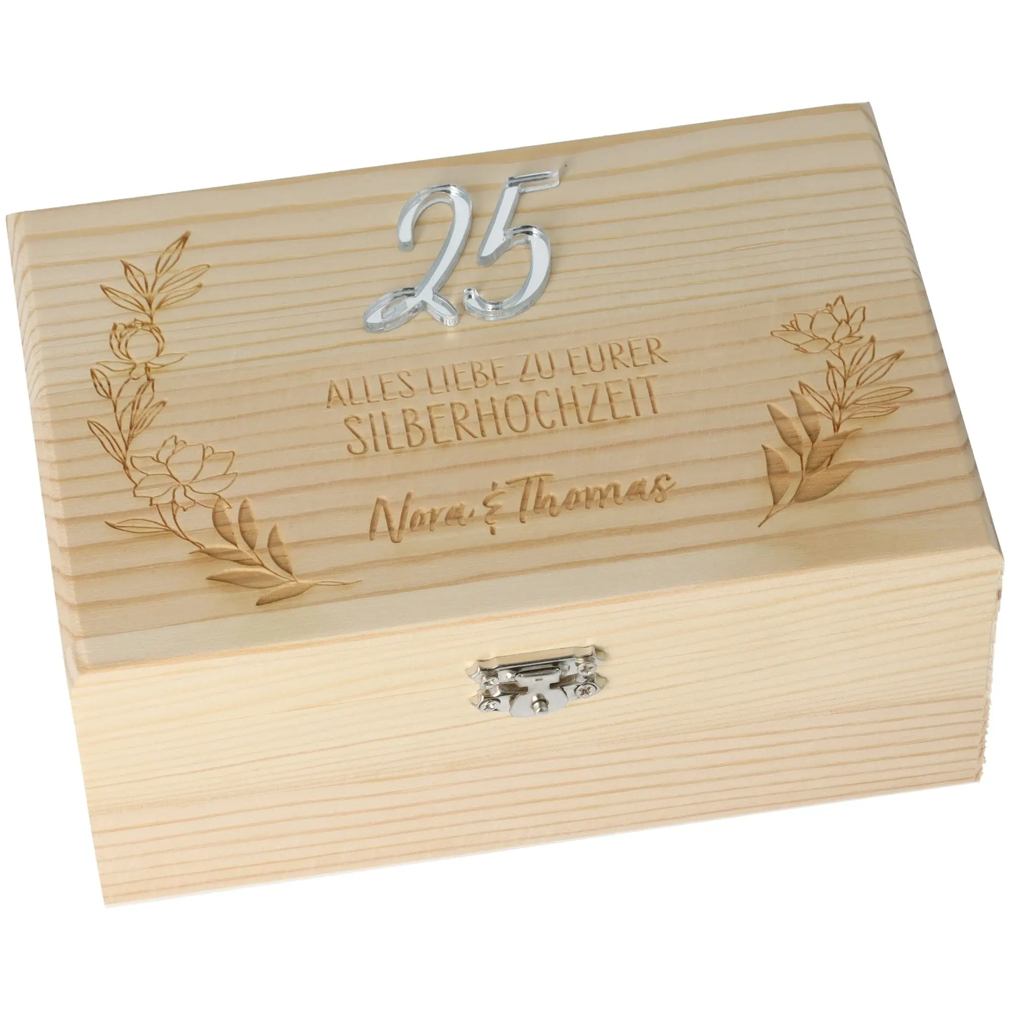 Holzbox, Schmuckbox, 25 Jahre, Silberhochzeit, Gravur