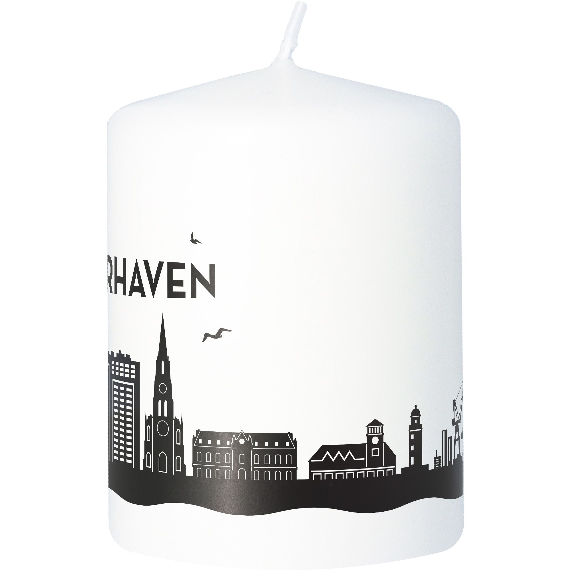Stumpenkerze Skyline Bremerhaven Weiß Stumpenkerze Skyline Bremerhaven Weiß