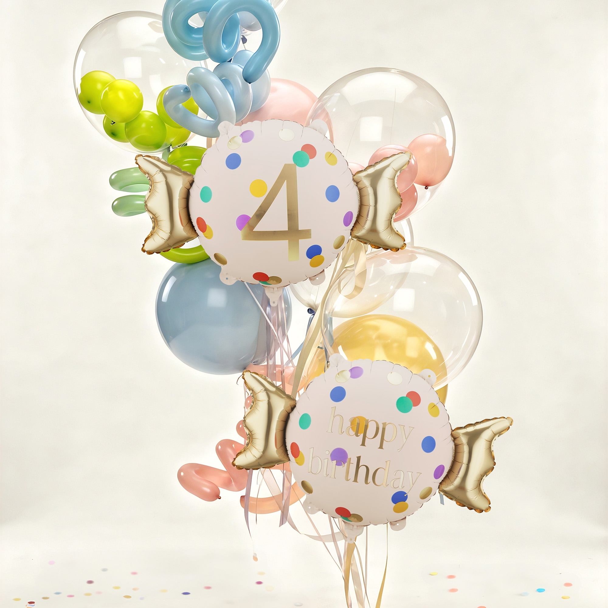 Folienballon Bonbon "4" 60cm balloons, birthday, balloon bouquet, 4th birthday, confetti