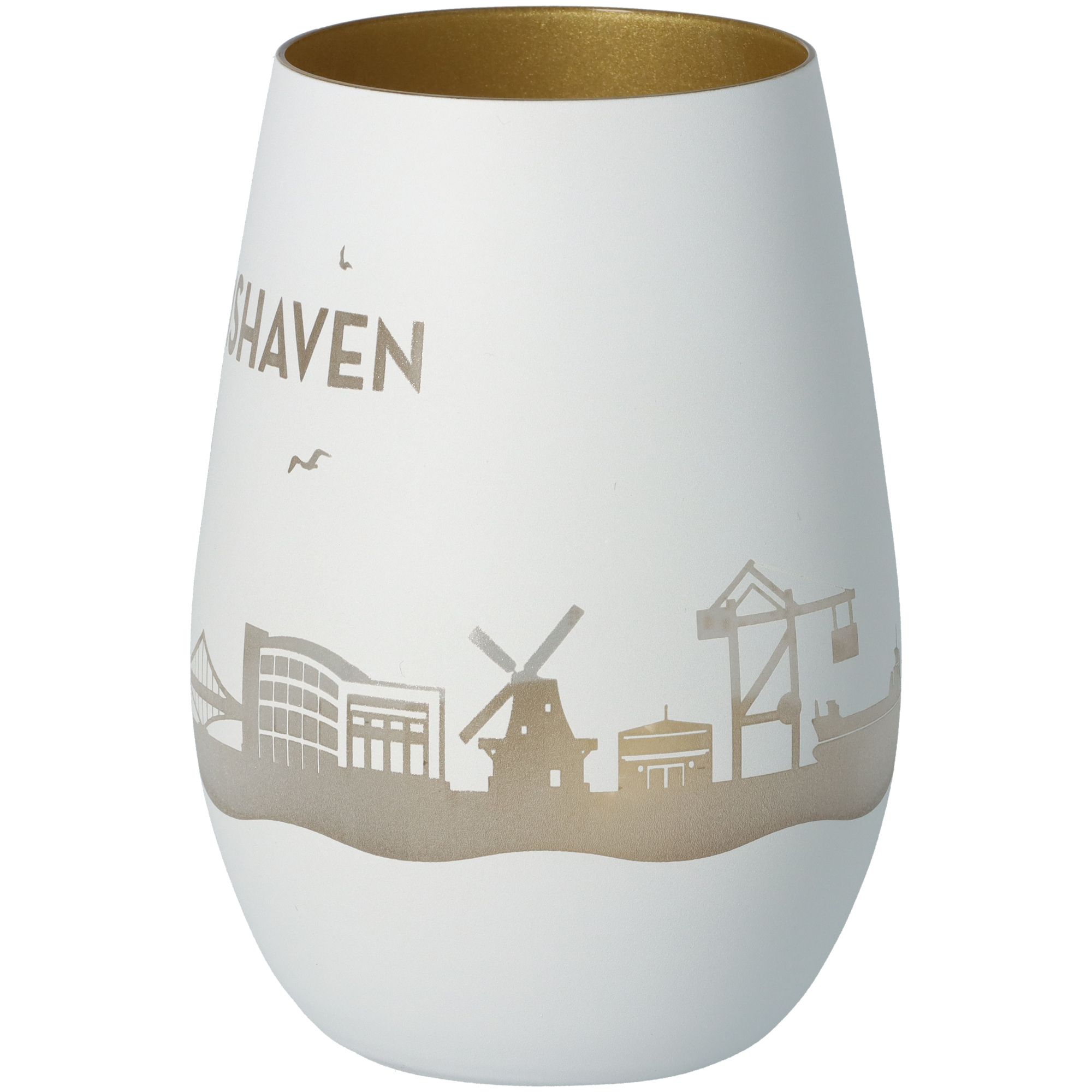 Windlicht Skyline Wilhelmshaven Weiß/Gold Windlicht Skyline Wilhelmshaven Weiß/Gold