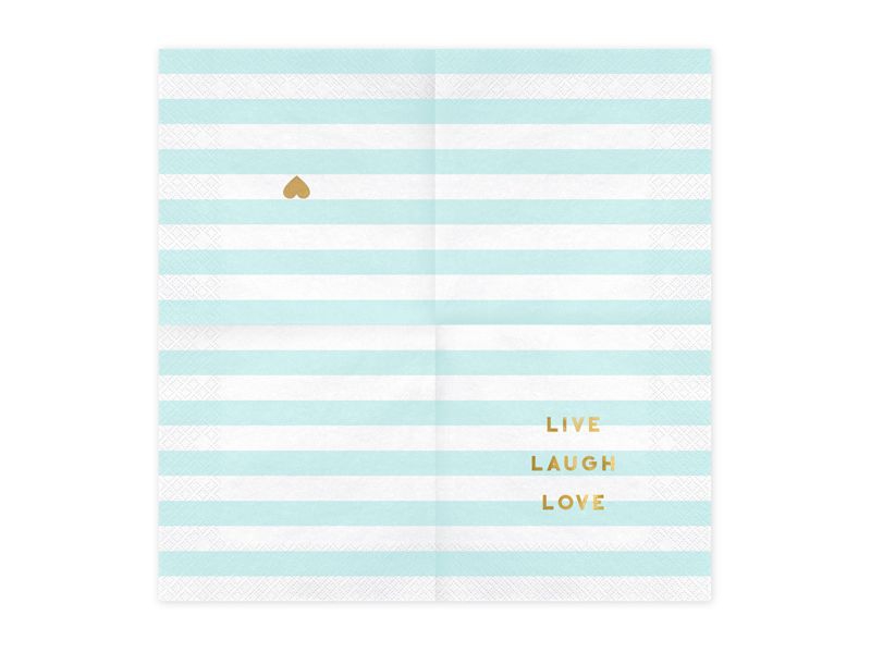 20 Servietten "Live Laugh Love", Hellblau/Gold