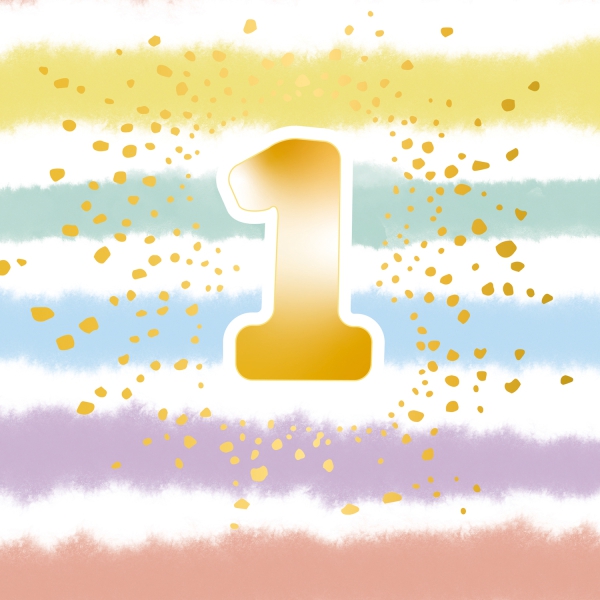 1. Geburtstag - 16 Servietten, Pastell/Gold