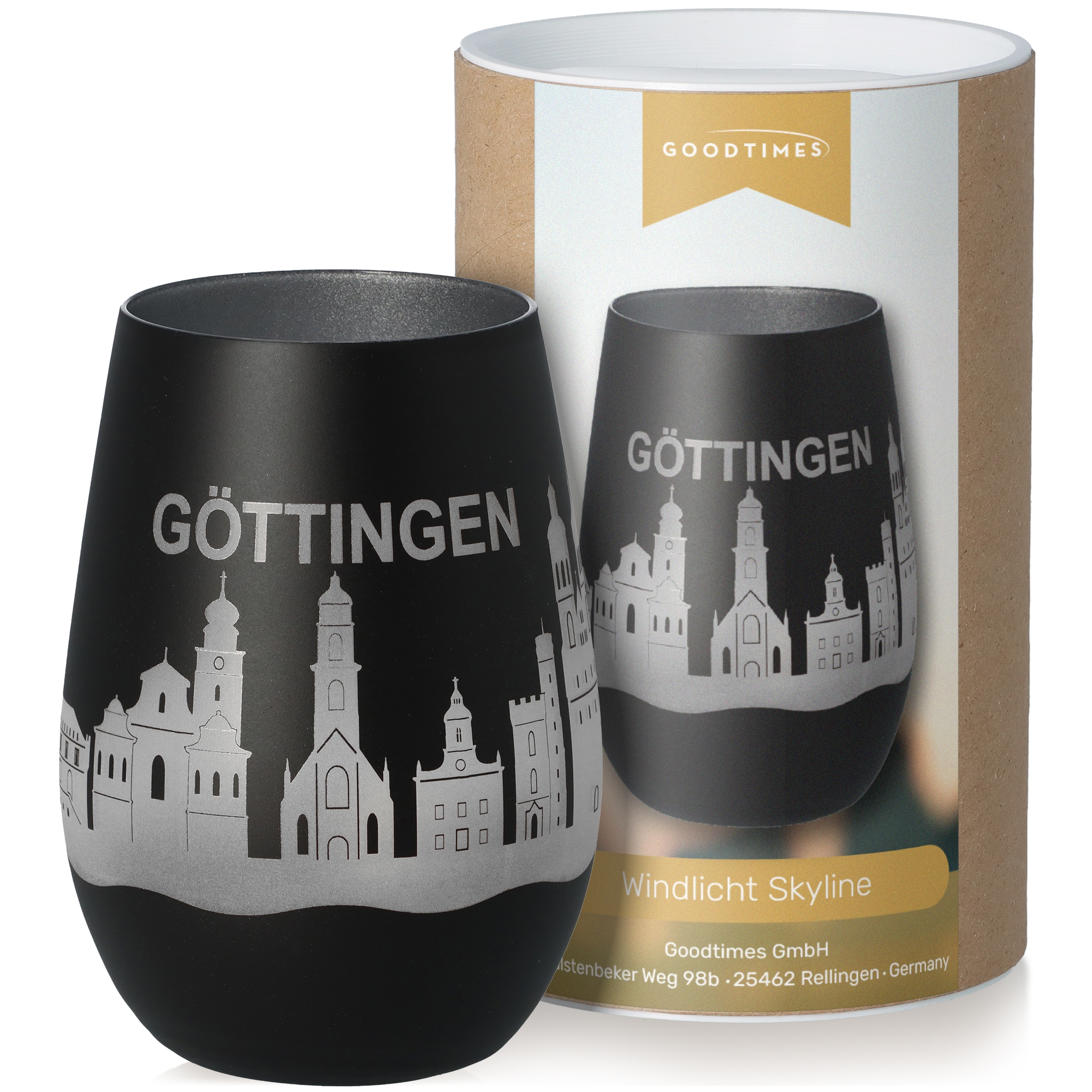 Windlicht Skyline Göttingen Schwarz/Silber Krug, Töpferei