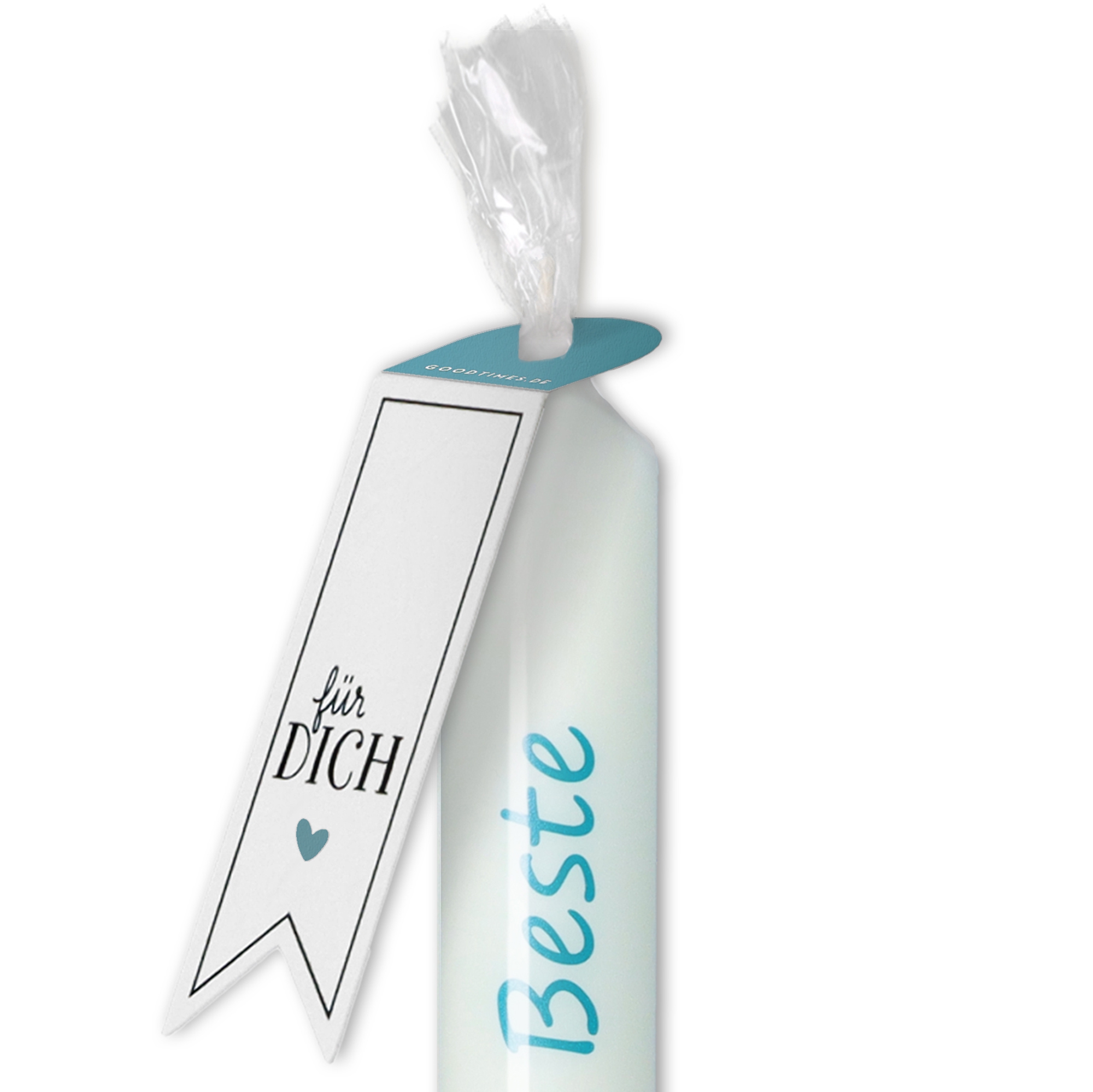 Stabkerze Weiß, Petrol Herz "Du bist der Beste" Stabkerze Weiß, Petrol Herz "Du bist der Beste"