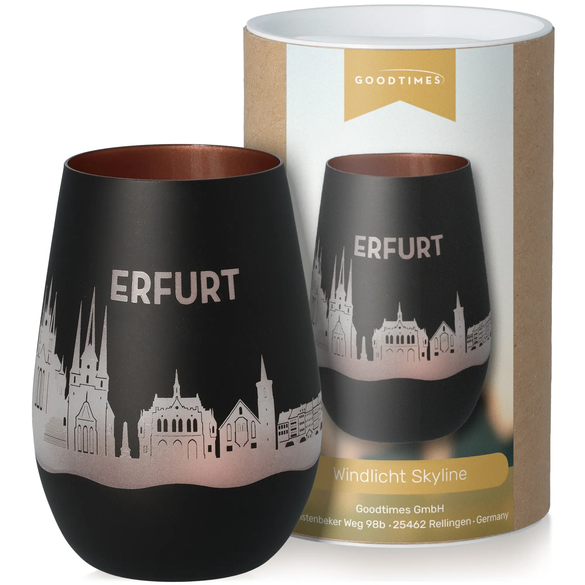 Windlicht Skyline Erfurt Schwarz/Bronze