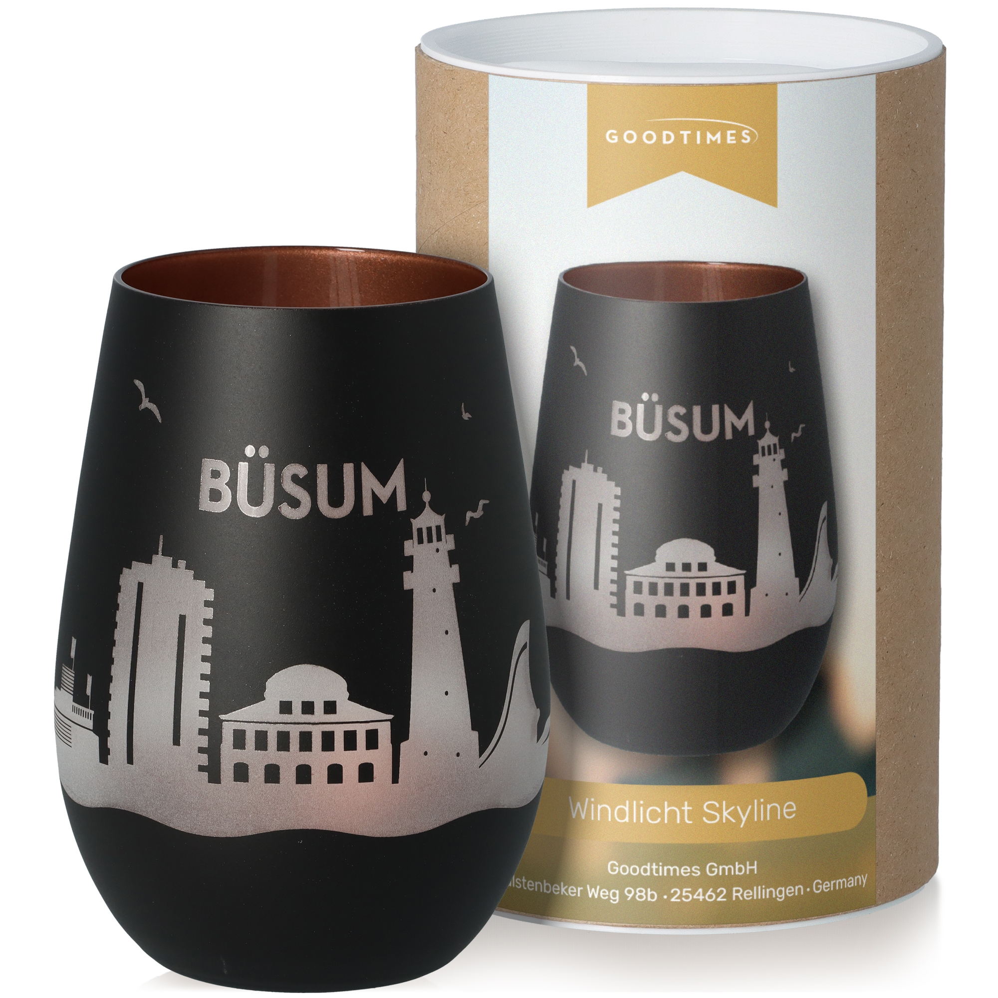 Windlicht Skyline Büsum Schwarz/Bronze Töpferei, Tasse, Krug