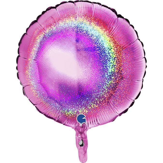 Folienballon Rund Glitter Holo Fuchsia 45cm