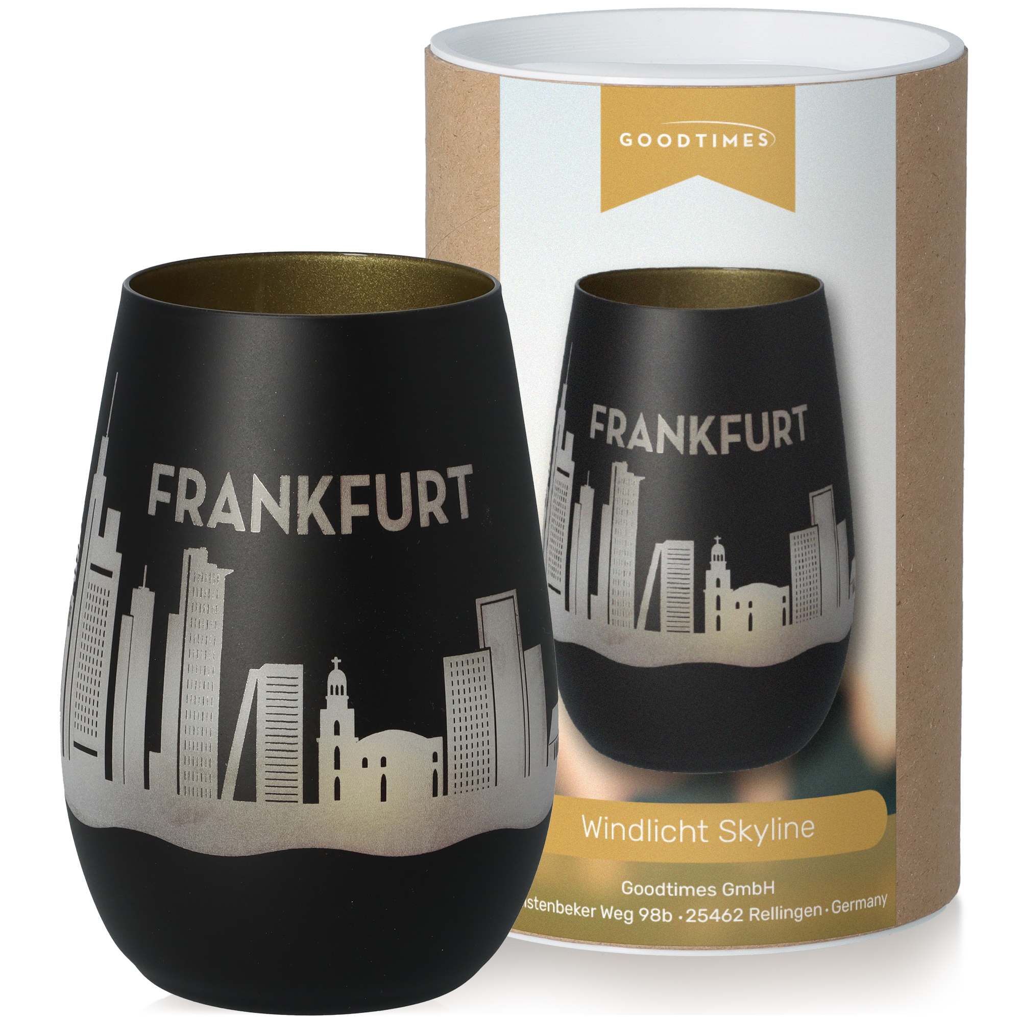Windlicht Skyline Frankfurt Schwarz/Gold Töpferei, Krug, Tasse