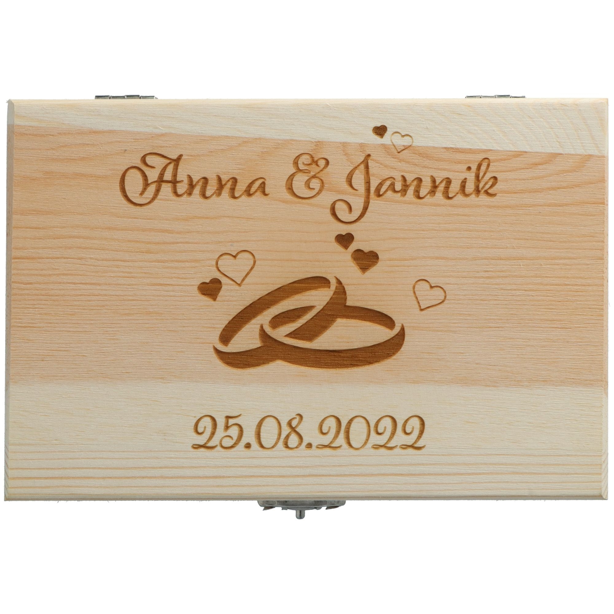 Geschenkbox Hochzeit Ringe mit "Name & Datum" Kiste