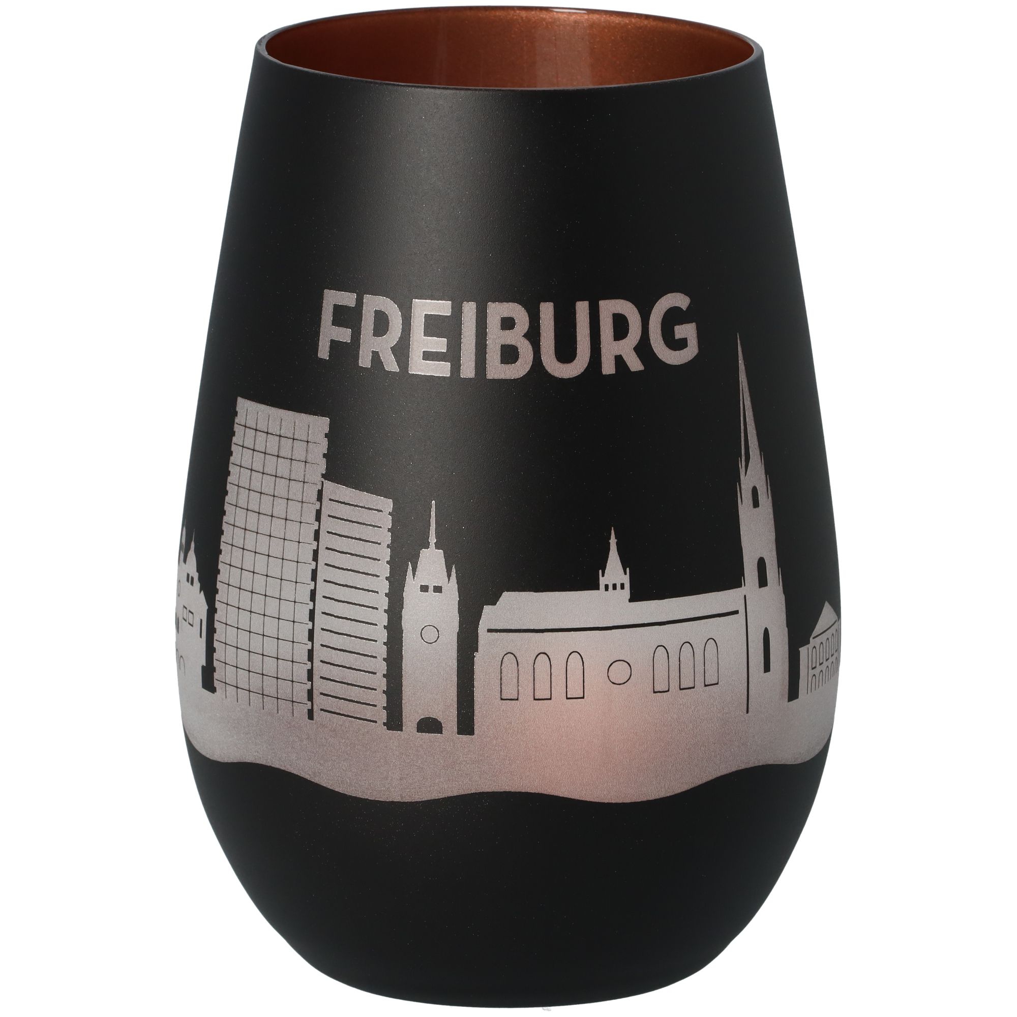 Windlicht Skyline Freiburg Schwarz/Bronze