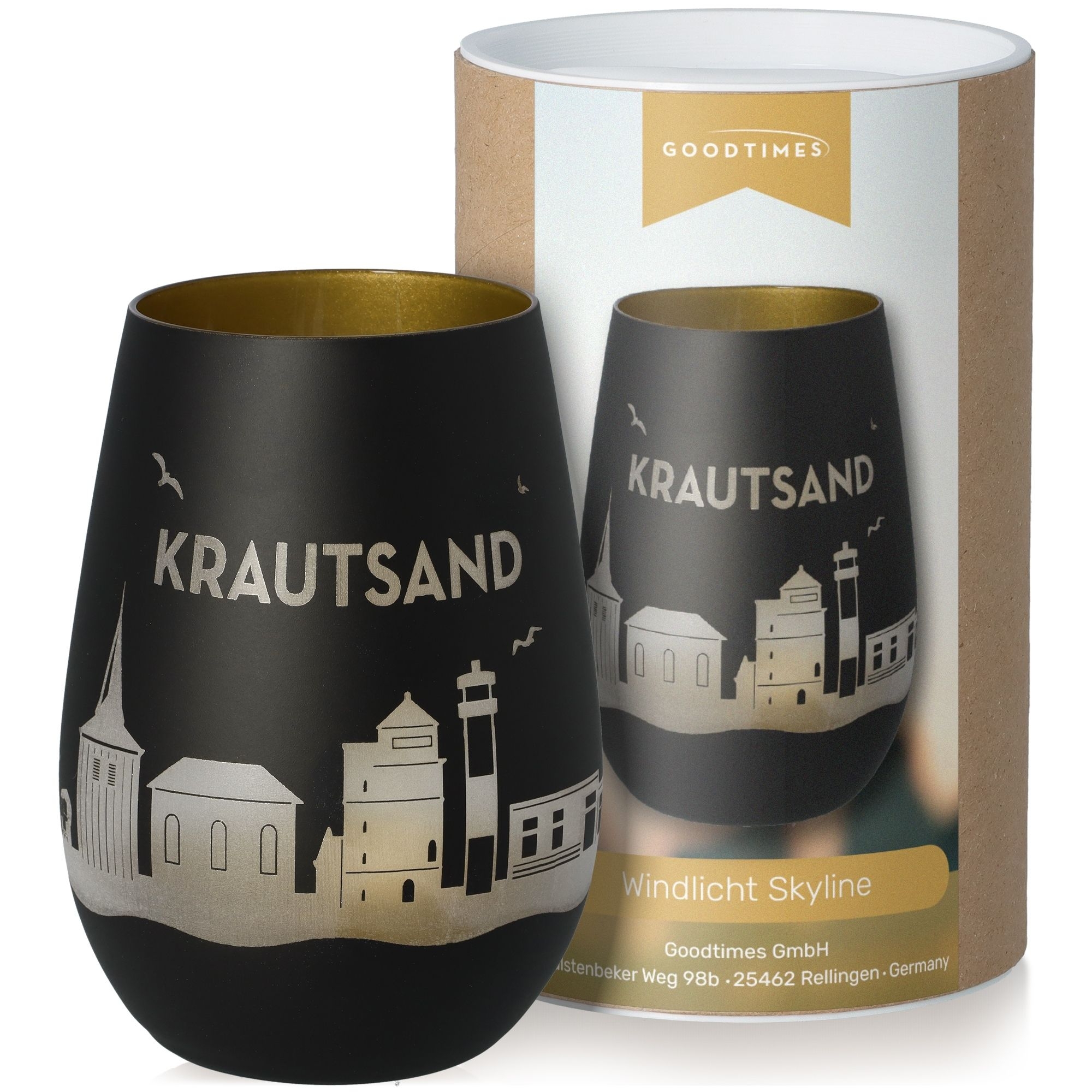 Windlicht Skyline Krautsand Schwarz/Gold Krug, Töpferei
