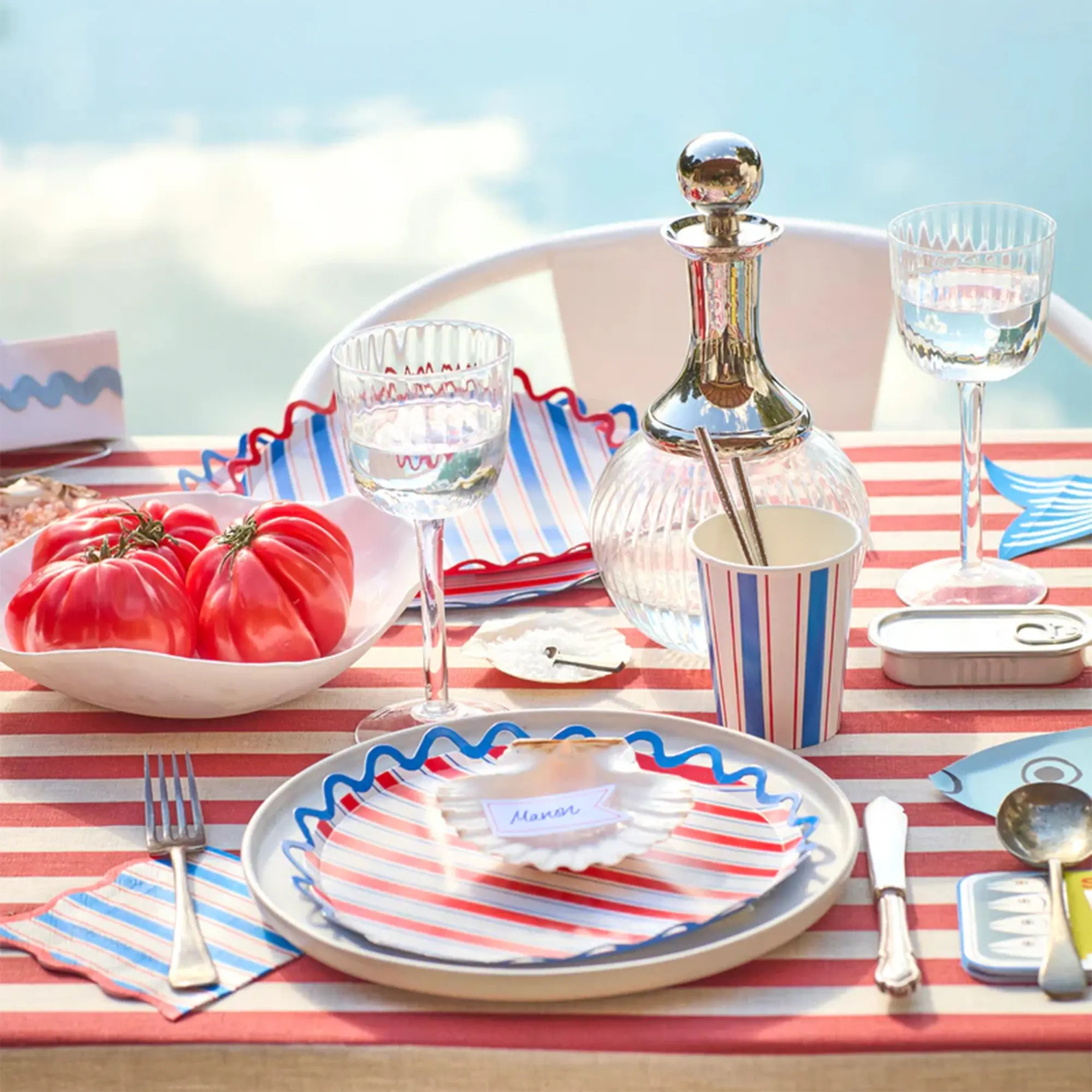 Tischdeko, Sommerfest, Gläser, Karaffe, Tomaten